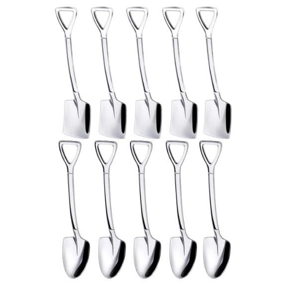 10 Pcs Silver Superior Dessert Spoon Set, 5.91" Shovel Shape Stainless Steel ...