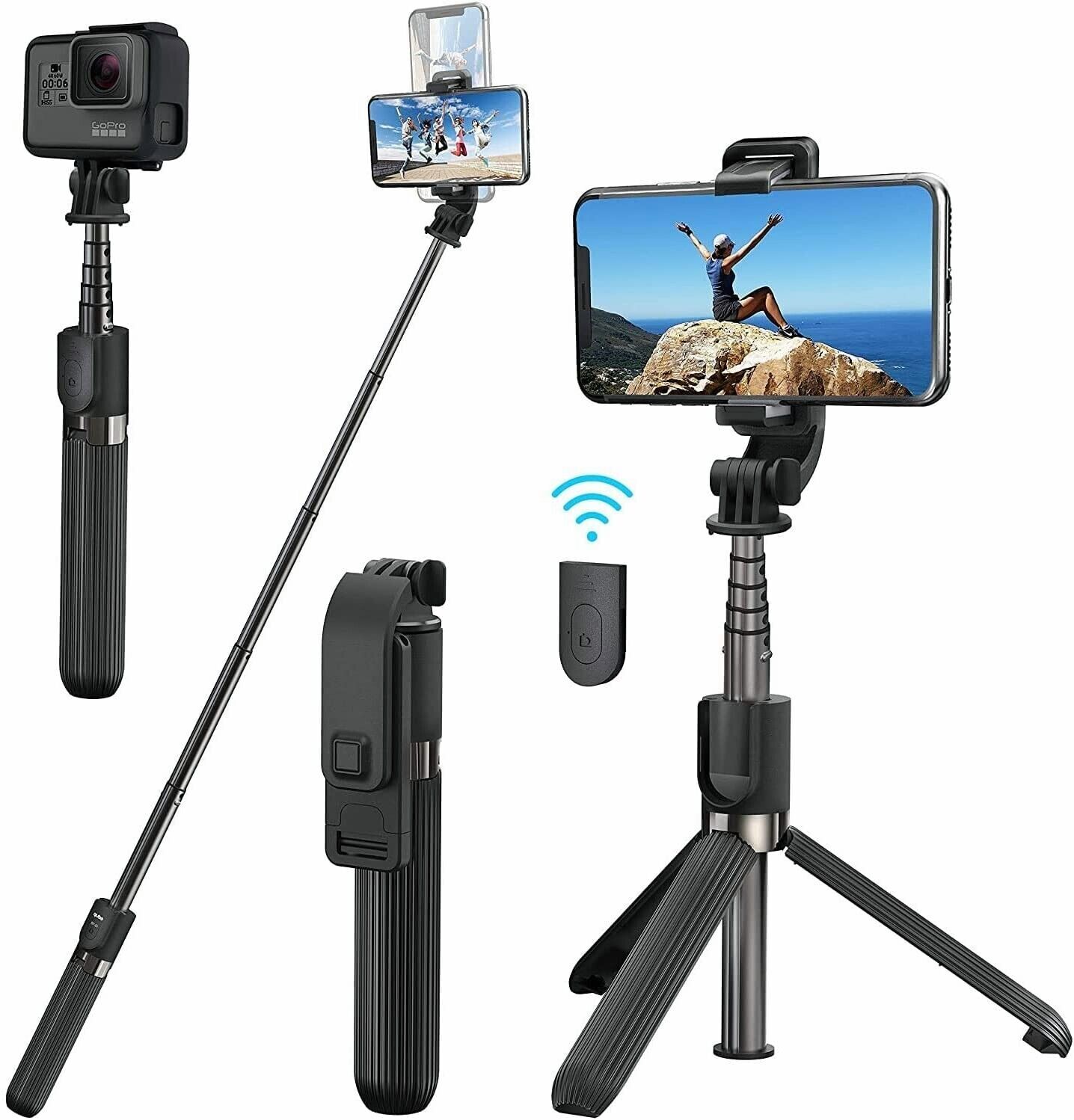 Extendable Wired Remote Self-Pole Handheld Selfie Stick For iPhone Samsung Gold