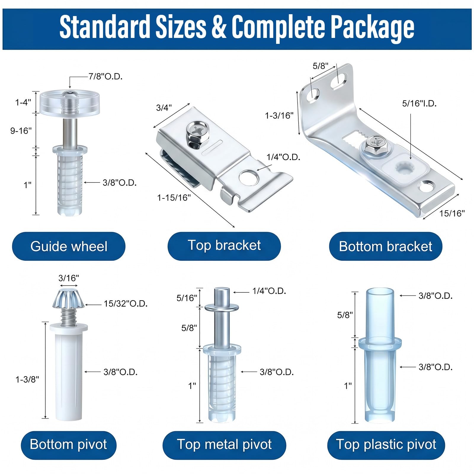 Bifold Door Hardware Repair Kit, 2 Pack Closet Hardware, Silver