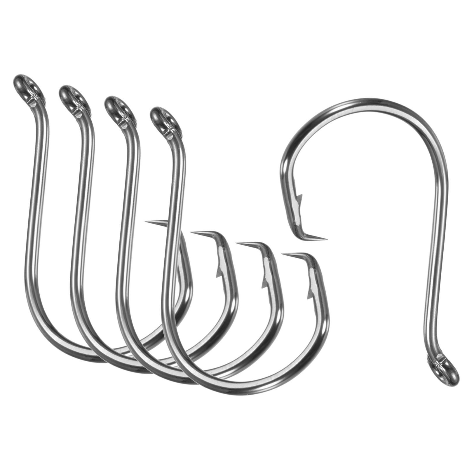 10Pcs 4/0# Fishing Circle Hooks Carbon Steel Offset Hooks w Barbs Black