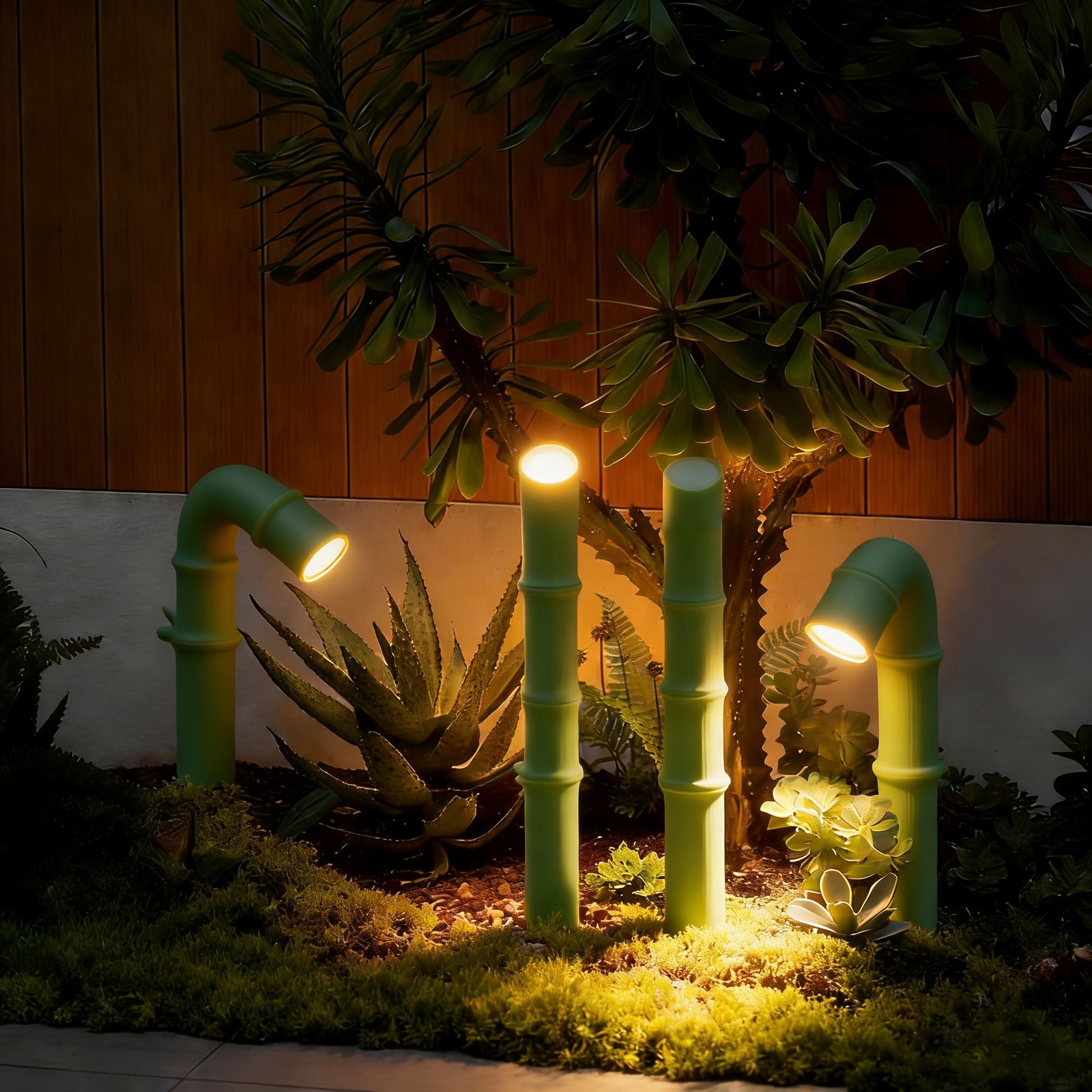 4Pack Solar Garden Lights Warm LED Waterproof Flexible Bend Bamboo Outdoor Decor