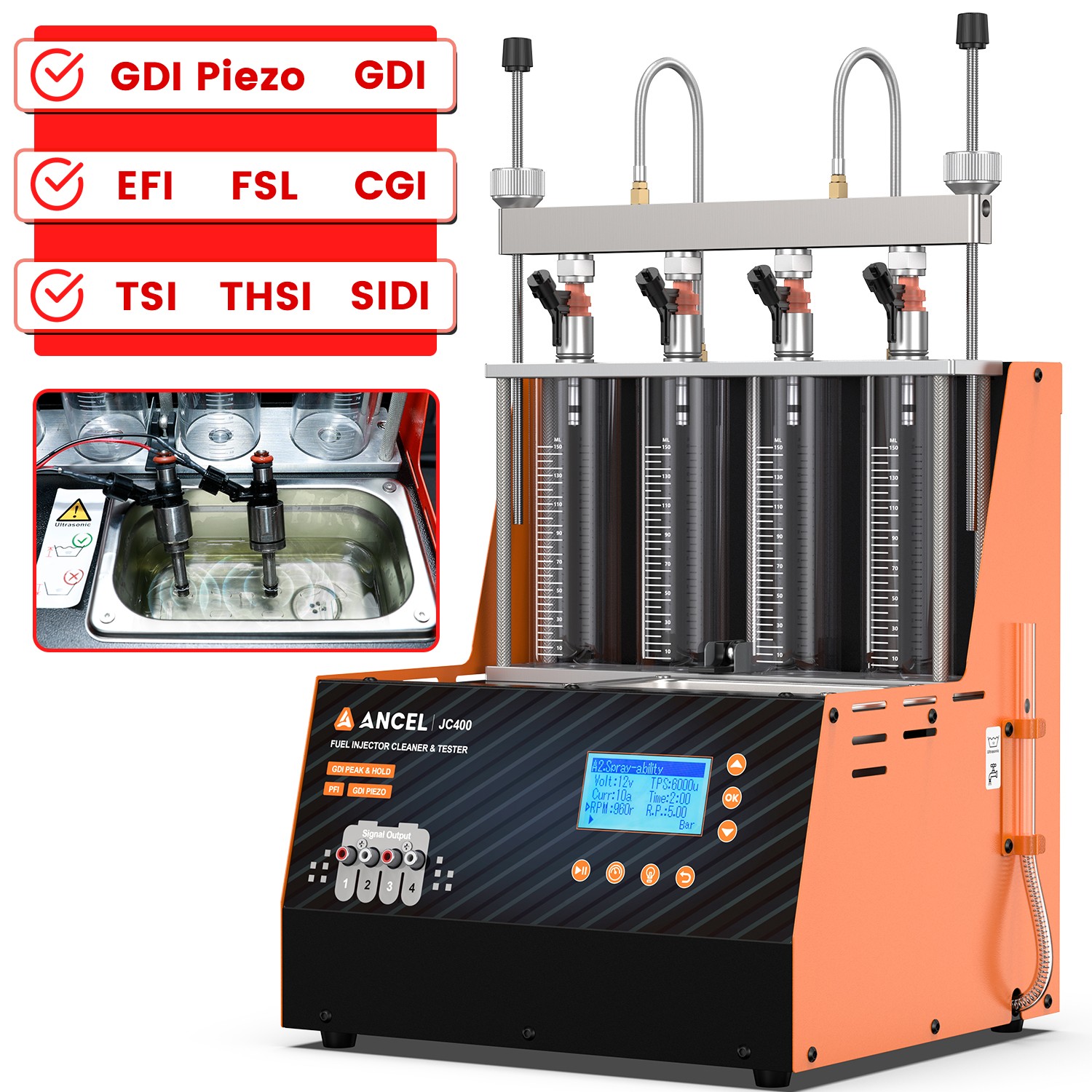 Fuel Injector Cleaner Tester GDI Piezo 4 Cylinder Ultrasonic Cleanning Machine