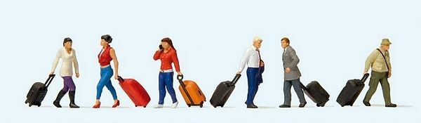 Preiser 10640 HO Scale Walking Travelers w/Rolling Suitcases 3 Men, 3