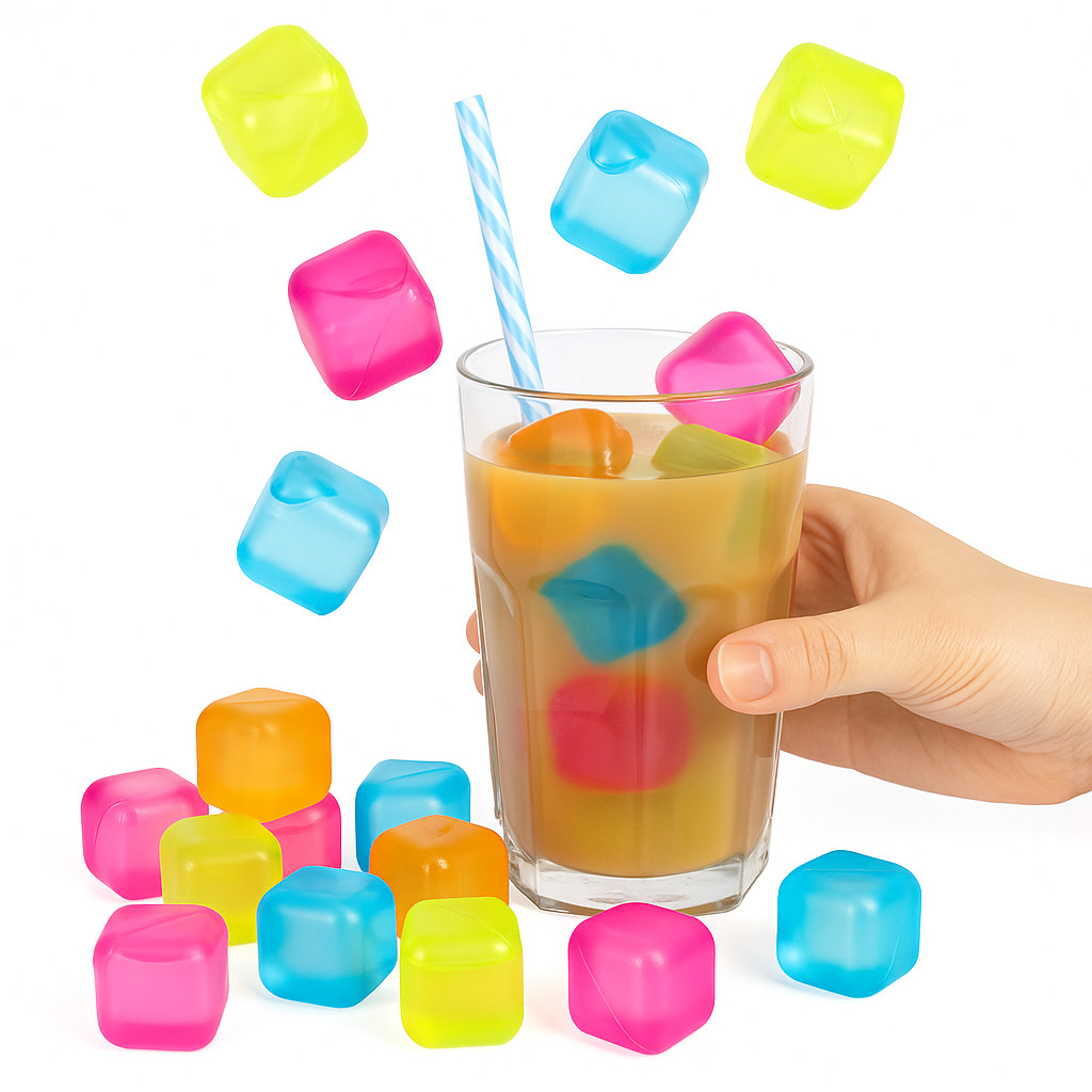 36-Pack Reusable Ice Cubes – 1" Square BPA-Free Multicolor Chilling Cubes