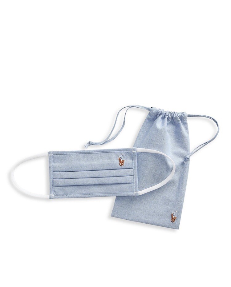 🥇Authentic Polo Ralph Lauren Oxford Face Mask & Pouch Size M/L Shipped Same Day