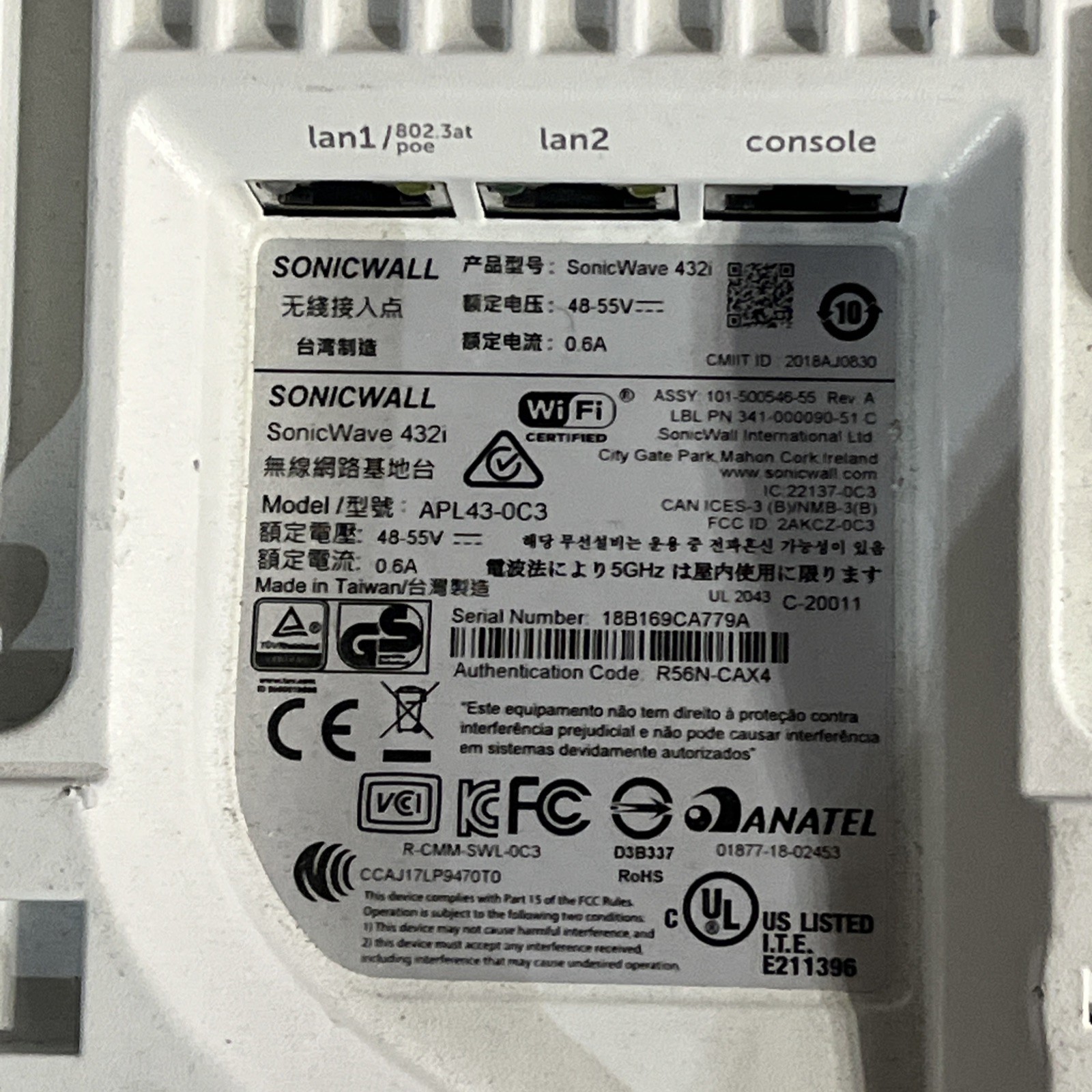 x4 SONICWALL SONICWAVE 432I WIRELESS POE WI-FI ACCESS POINT