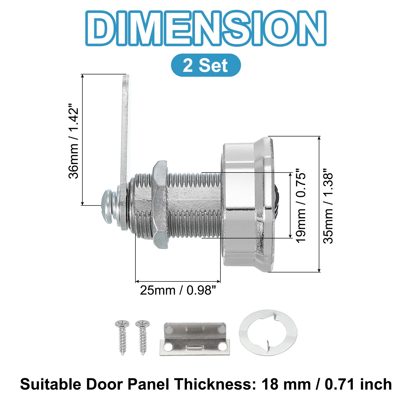 2Pcs 1" Combination Cabinet Cam Lock Cylinder Password Coded Lock Silver