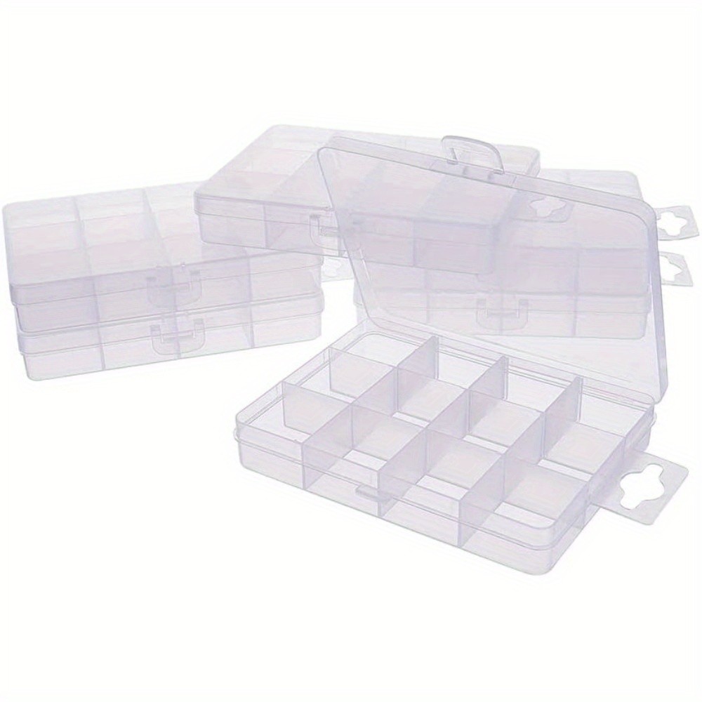 1set Plastic Bead Storage Containers Stationary 12 Compartments Rectangle Clear