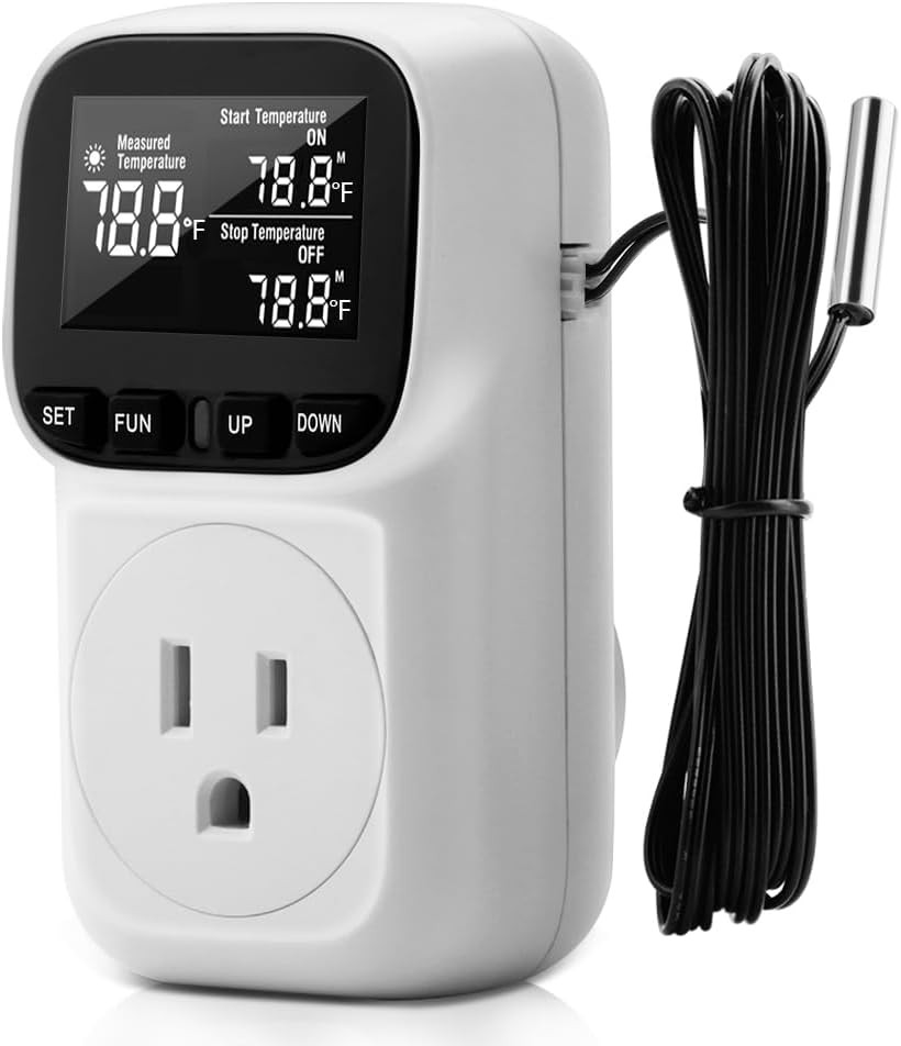 Diymore 1800W Digital Temperature Controller Plug in Thermostat Outlet White
