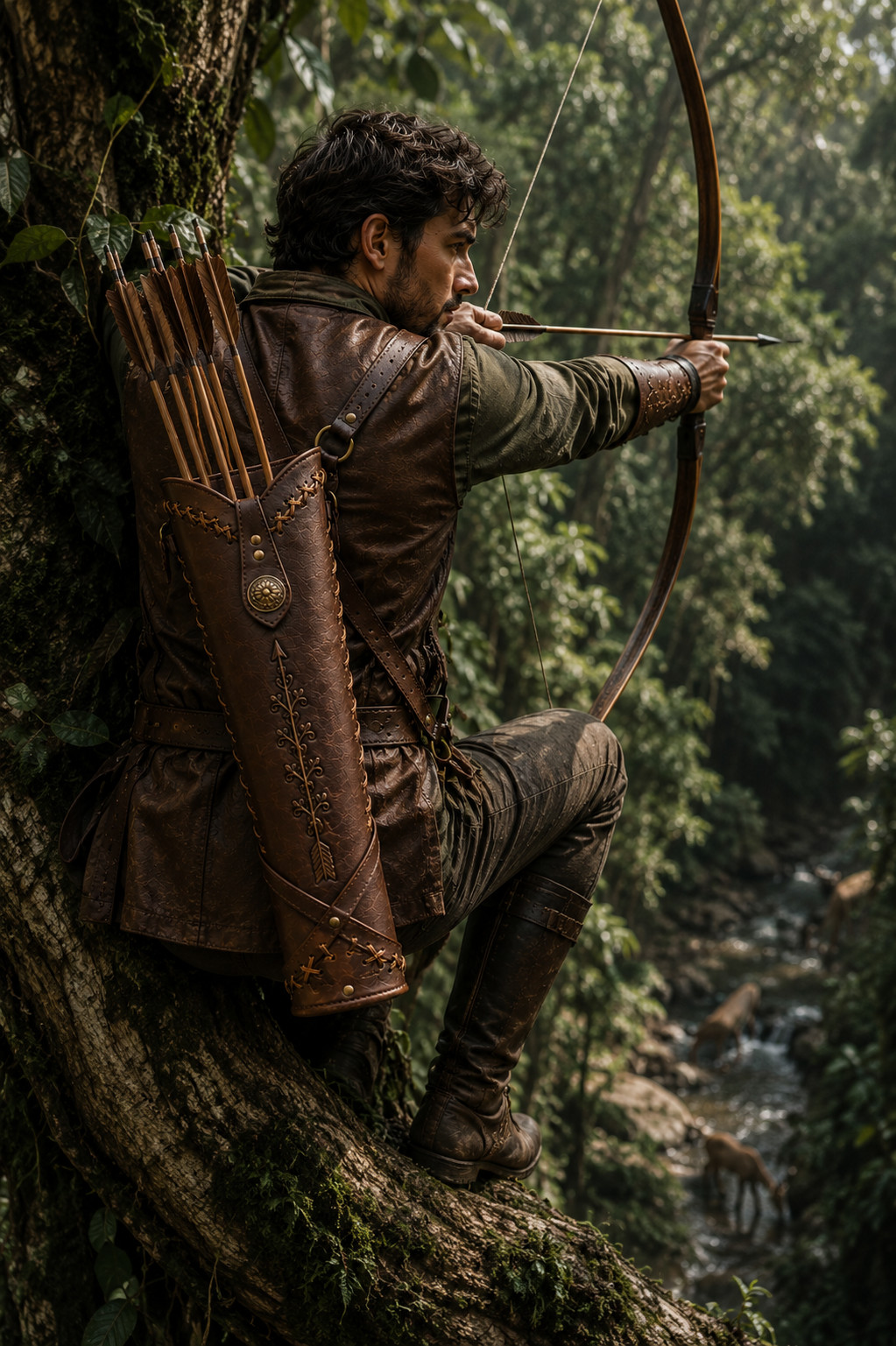 Traditional Brown Leather Archery Quiver – Handmade Hunting Back Quiver