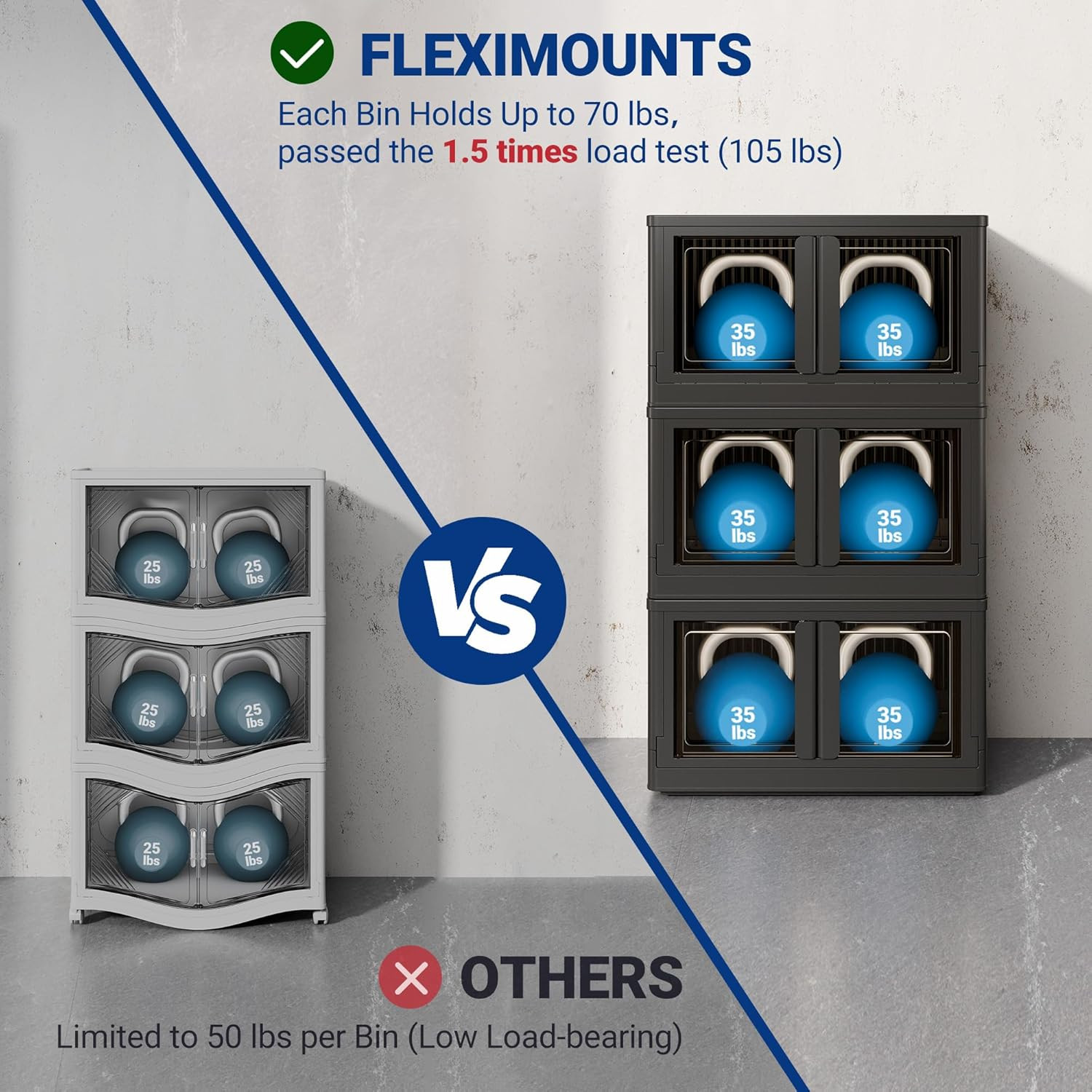 FLEXIMOUNTS 228 QT Stackable Storage Bins with Lids, Collapsible Plastic Storage