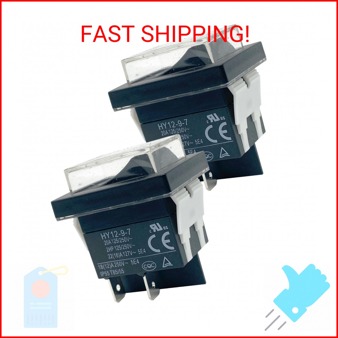 HY12-9-7 Push Button Switch (2-Pack) 20A 125/250V 2HP 4-Pin DPST ON-Off Replacem