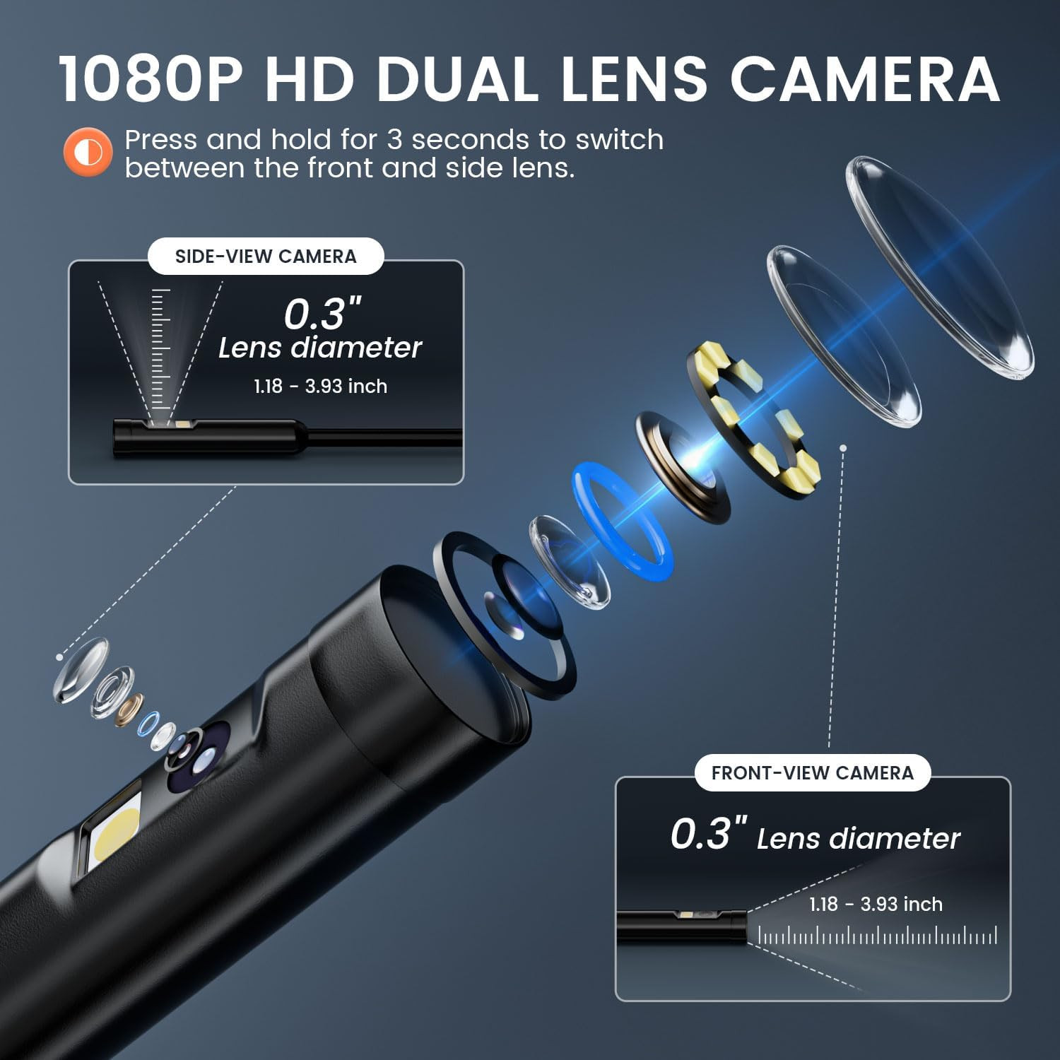 Endoscope Camera with Light: 4.3" 1080P HD Dual-Lens Inspection Borescope Camera