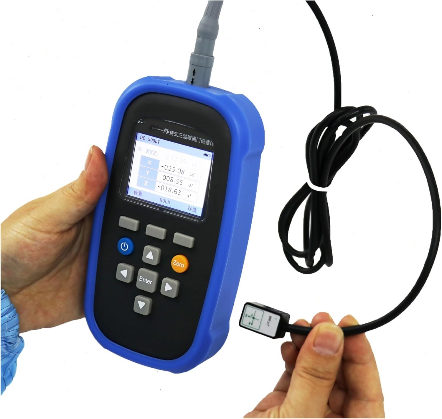 Three-axis Fluxgate Magnetometer with Class Range 0~2000 μT μT mG Unit Switch
