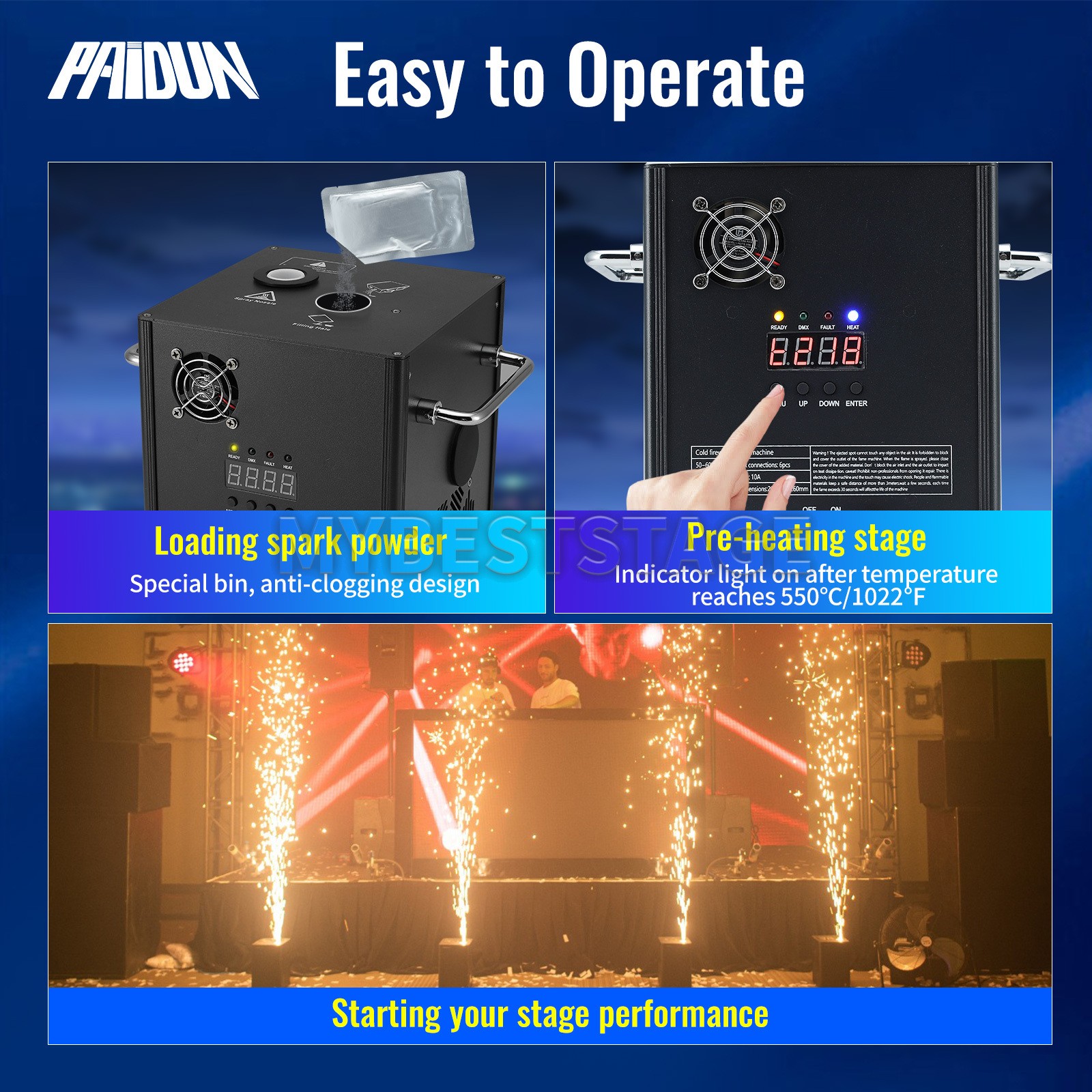 PAIDUN 2PCS Cold Spark Machine 850W Stage Effect Firework Flight Case Wedding DJ