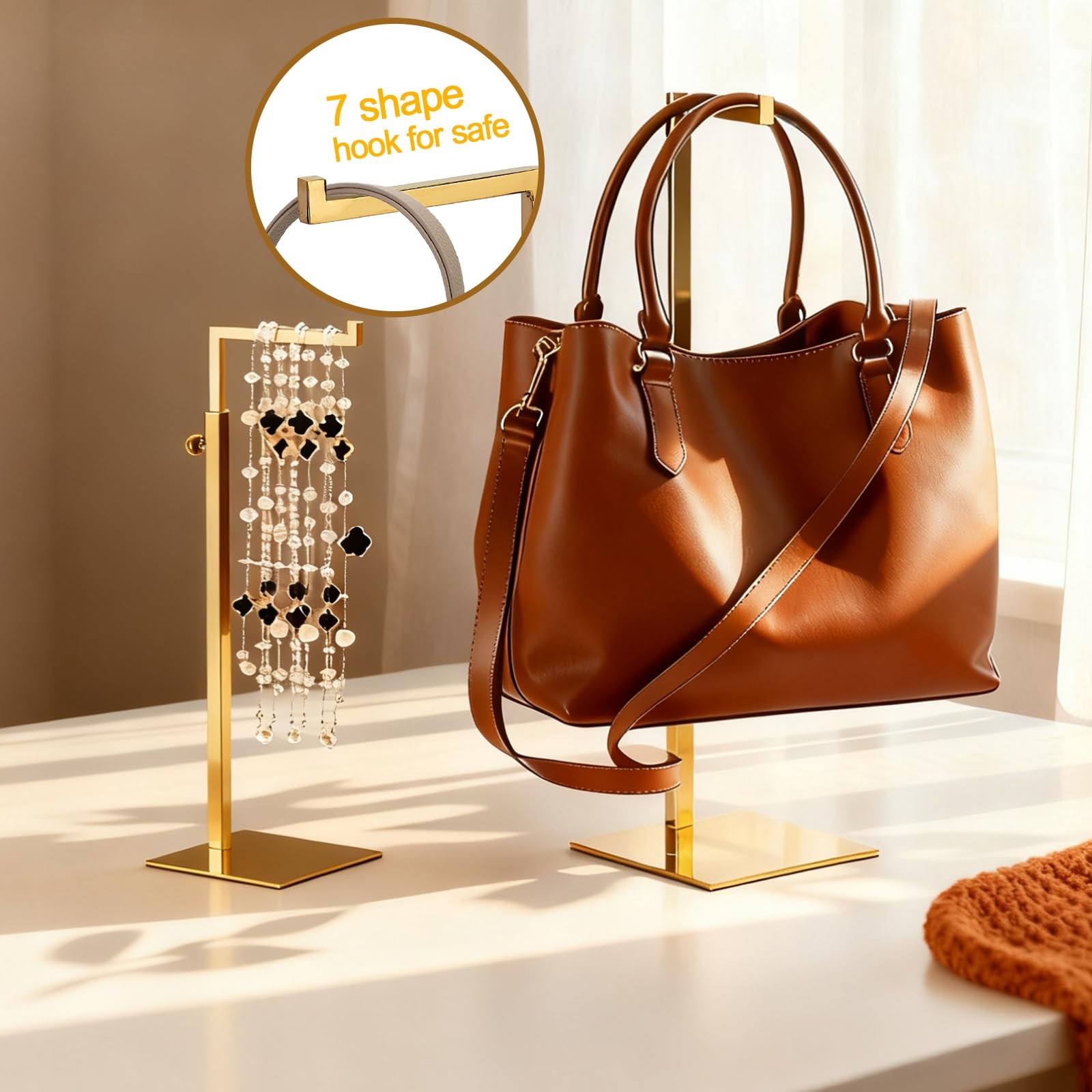 Gold Purse Display Stand, 2 Pack Handbag Display Stand Adjustable Height Stai...
