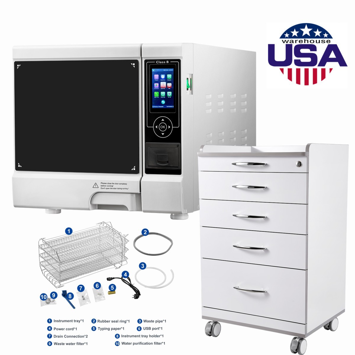 22L Dental Class B Autoclaves Steam Sterilizers built-in Printer/Storage Cabinet