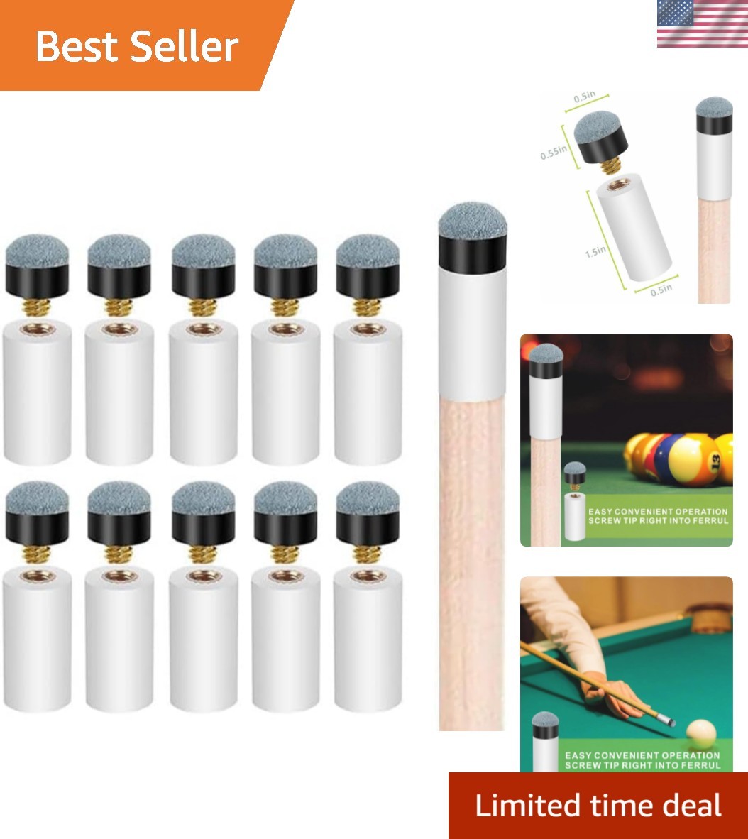10 Sets Billiard Cues Tips Replacement with White Pool Cue Stick Ferrules, Bi...