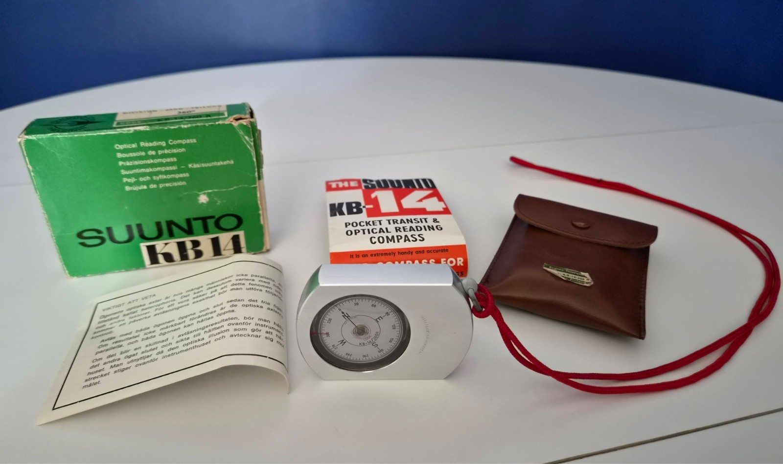 Vintage Suunto KB-14/360R Optical Hand Bearing Compass Boxed Manual Finland