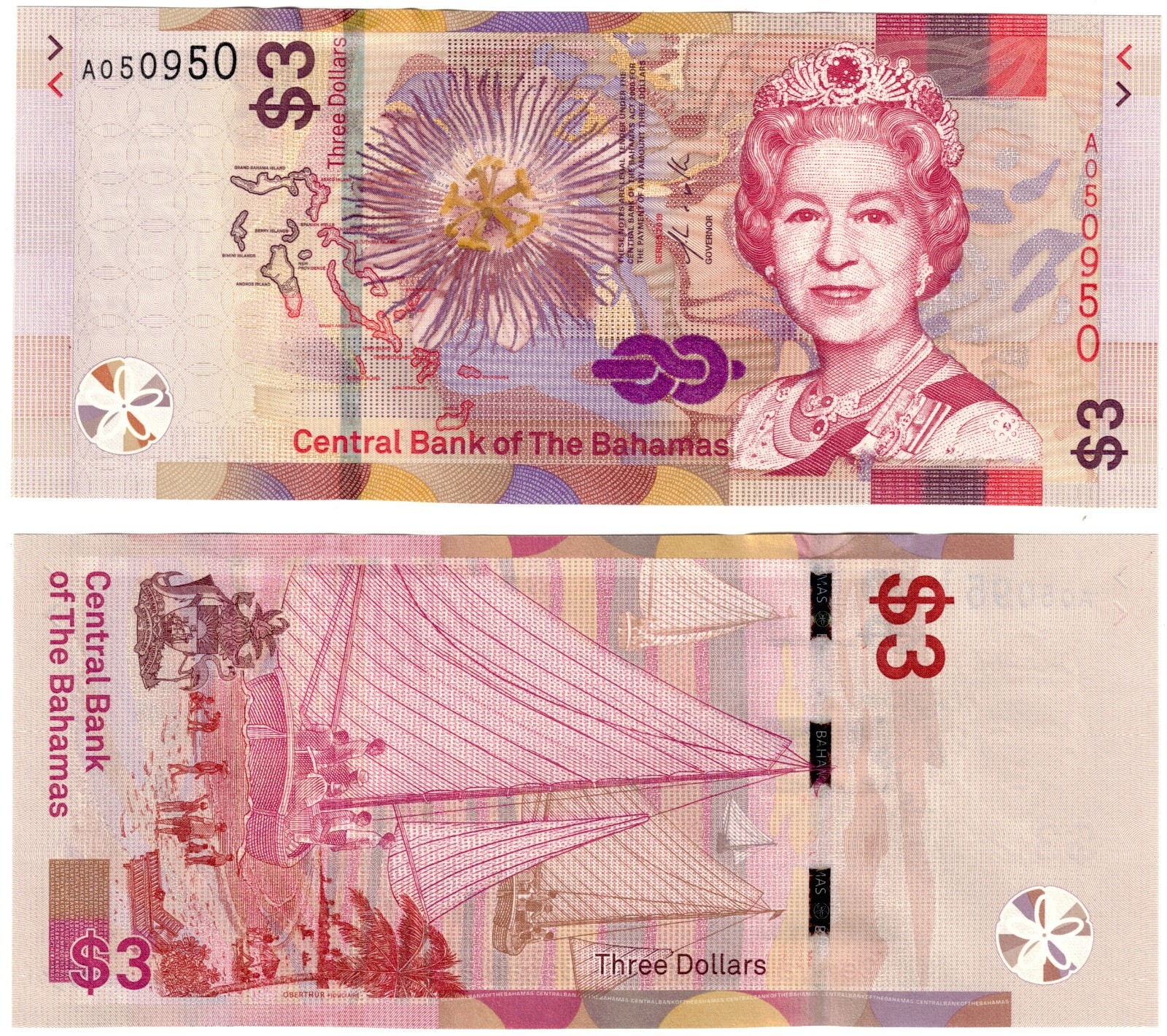 2019 Bahamas 3 dollar Banknote P78 UNC