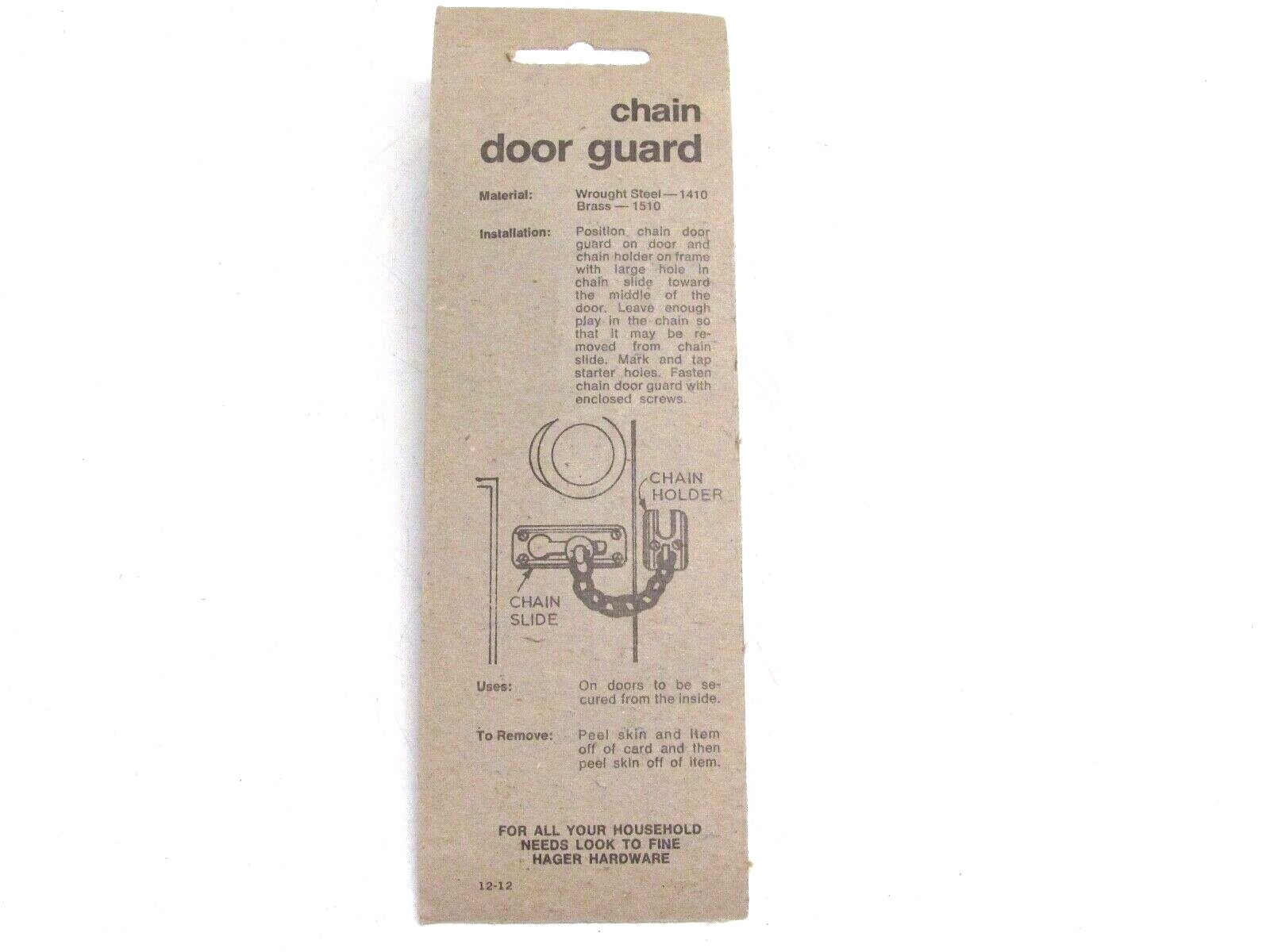 NOS! HAGER SOLID BRASS CHAIN DOOR GUARD, CD1510 US3