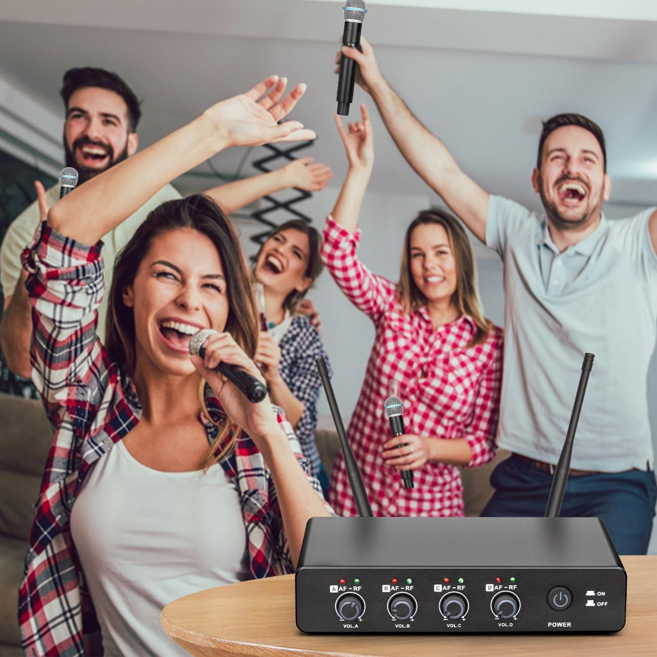 B-2000 Wireless Microphone System - 4 Handheld Mics for Karaoke & Events