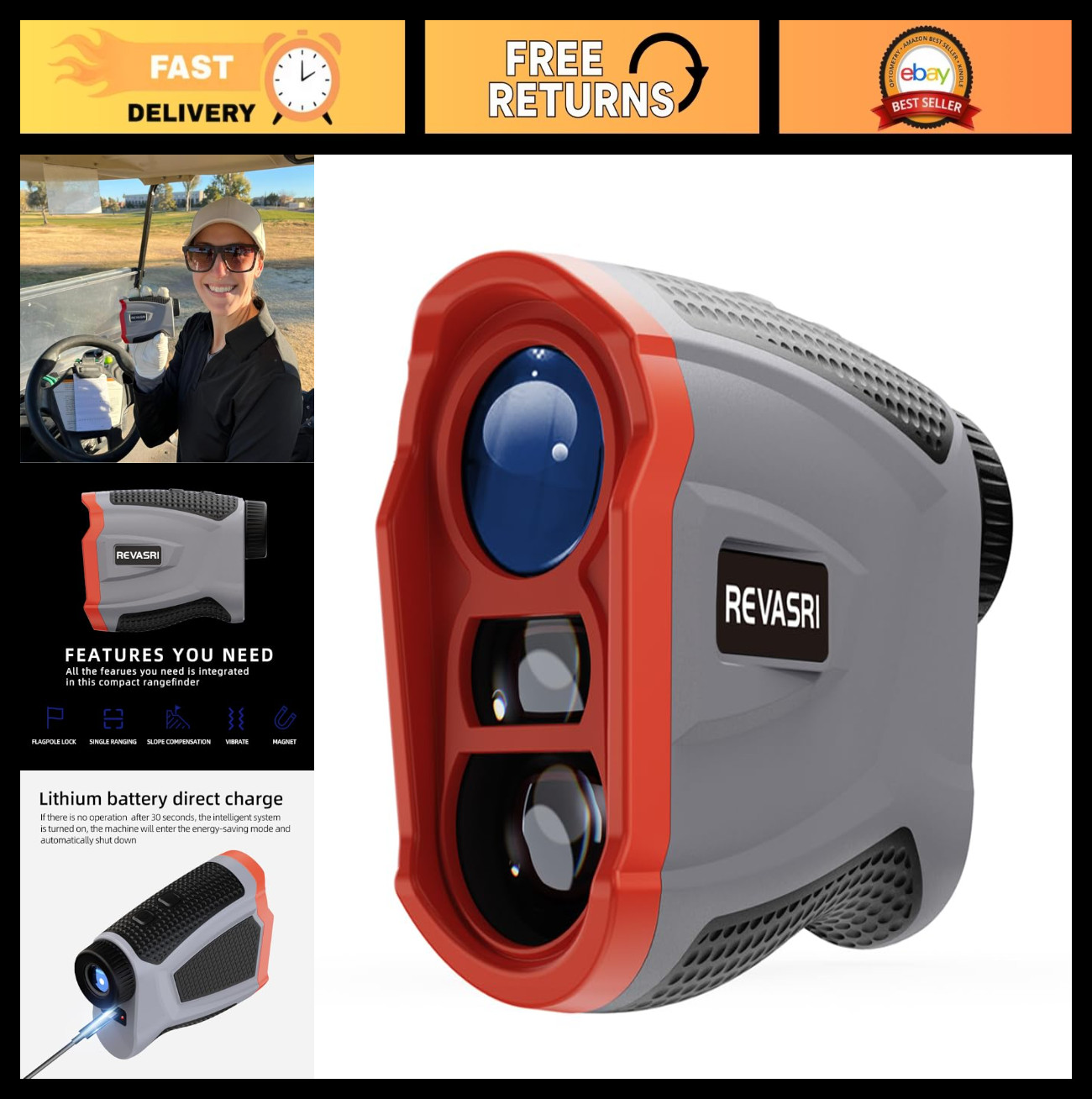 Golf Range Finder with Slope, Magnetic Mount, Pin Lock Vibration, 1000 Yards, US