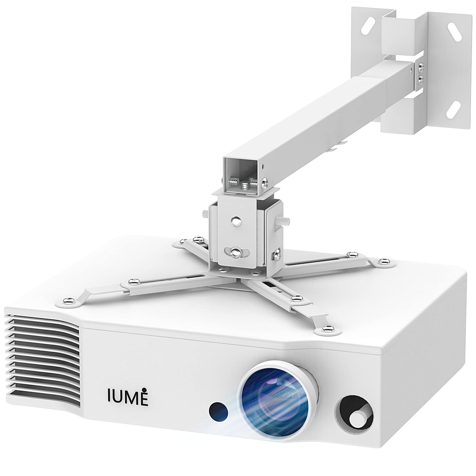 White Projector Mount, Extending Wall Ceiling, Height Adjustable, 44 lbs Load