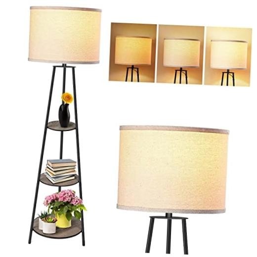 Black 3-Tier Round Corner Shelf Floor Lamp with 3 Dimmable Levels
