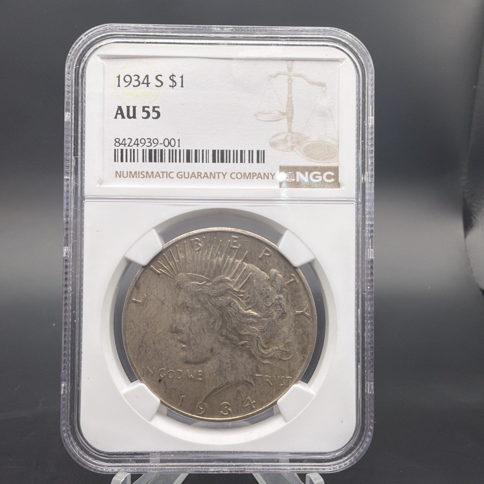1934 S $1 Peace Silver Dollar - NGC AU55