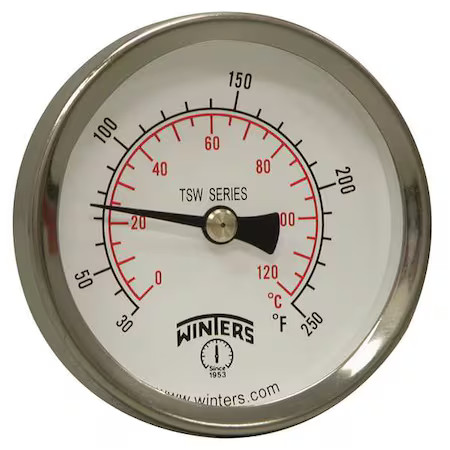 Winters Tsw174-Swlf. Thermometer, Analog, 30 To 250 Deg, 3/4In