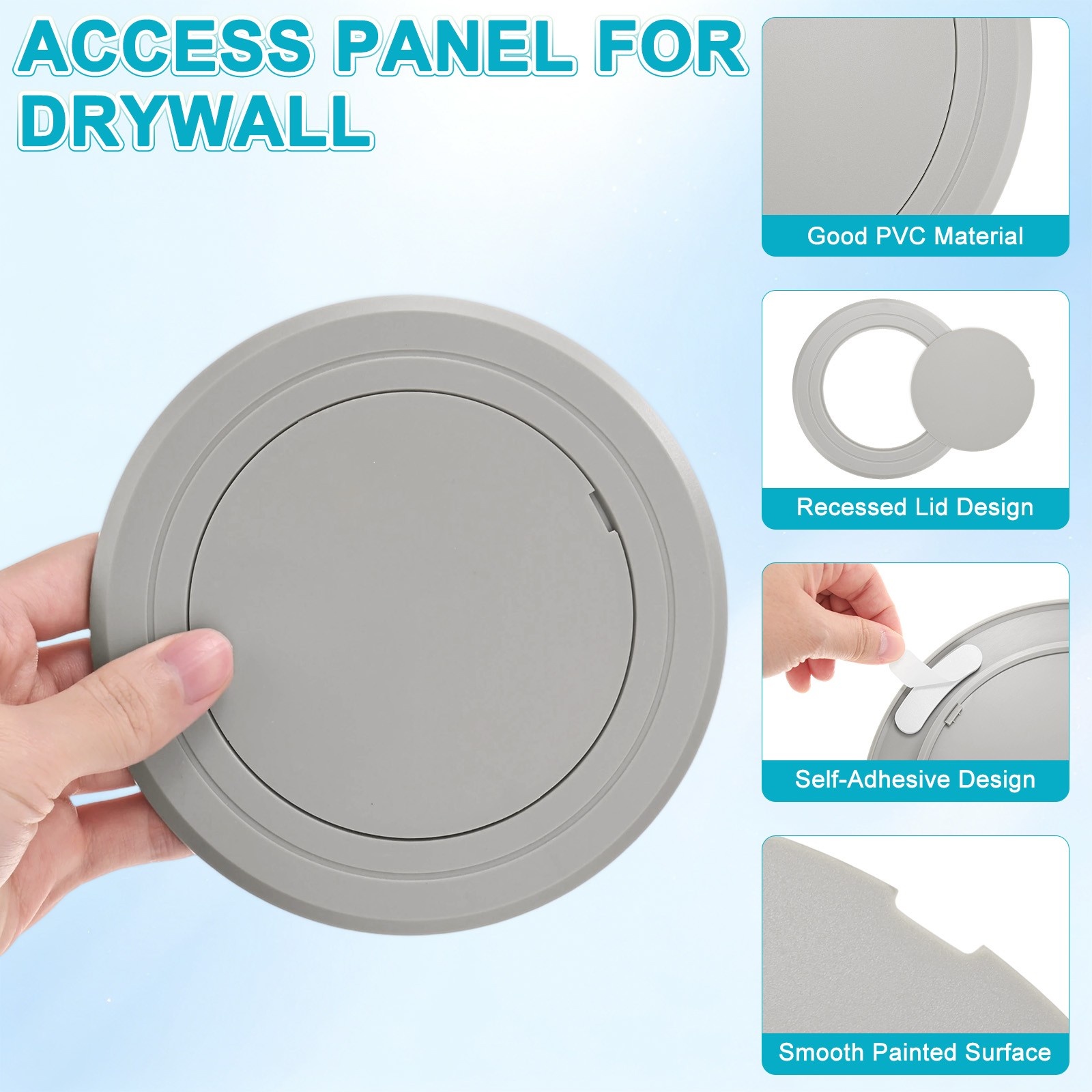 1-Pack Access Panel for Drywall, 4x4 Inch Round Plastic Removable [Gray]