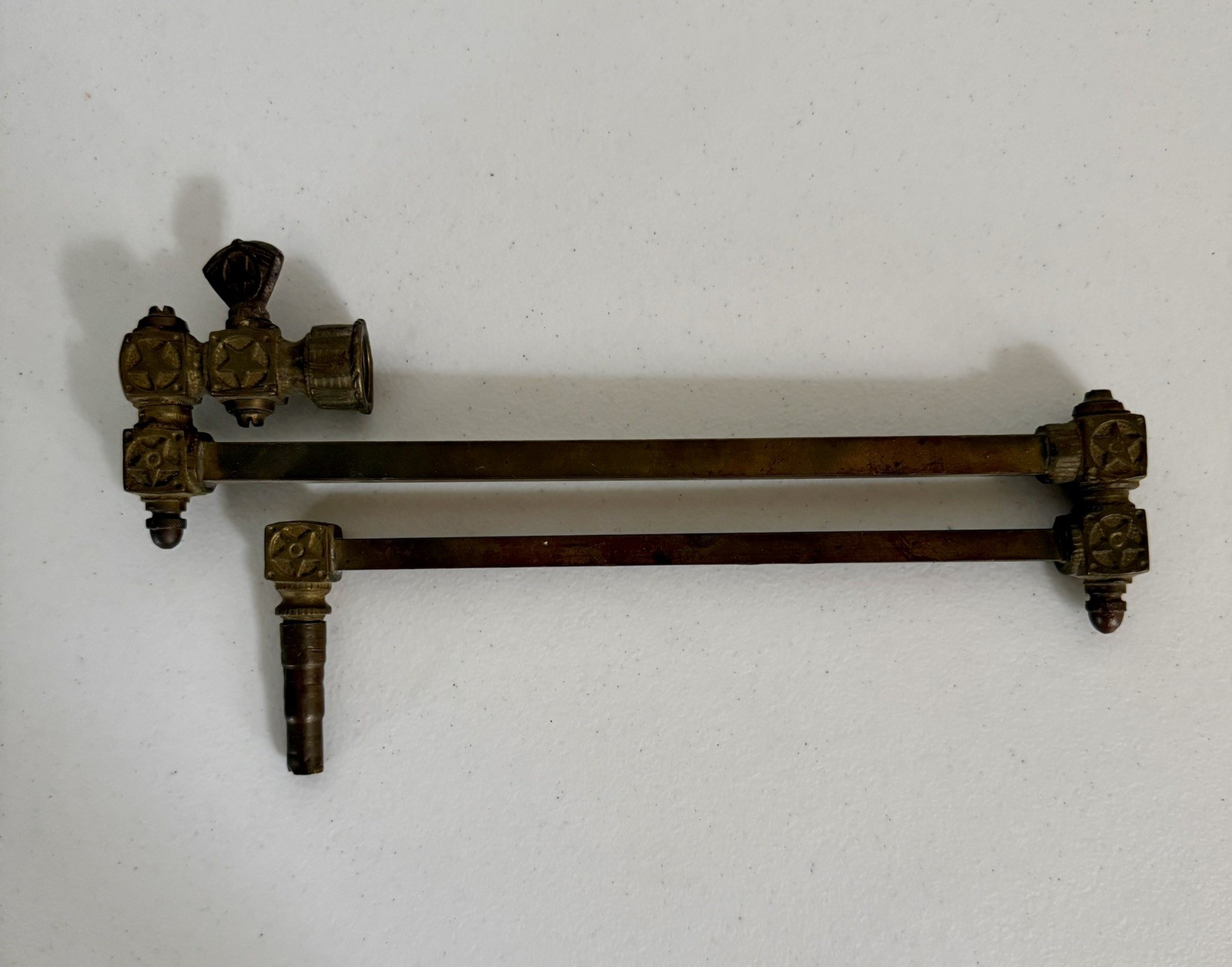 Antique Brass Articulating Gas Lamp Valve with square arms , - Steampunk!