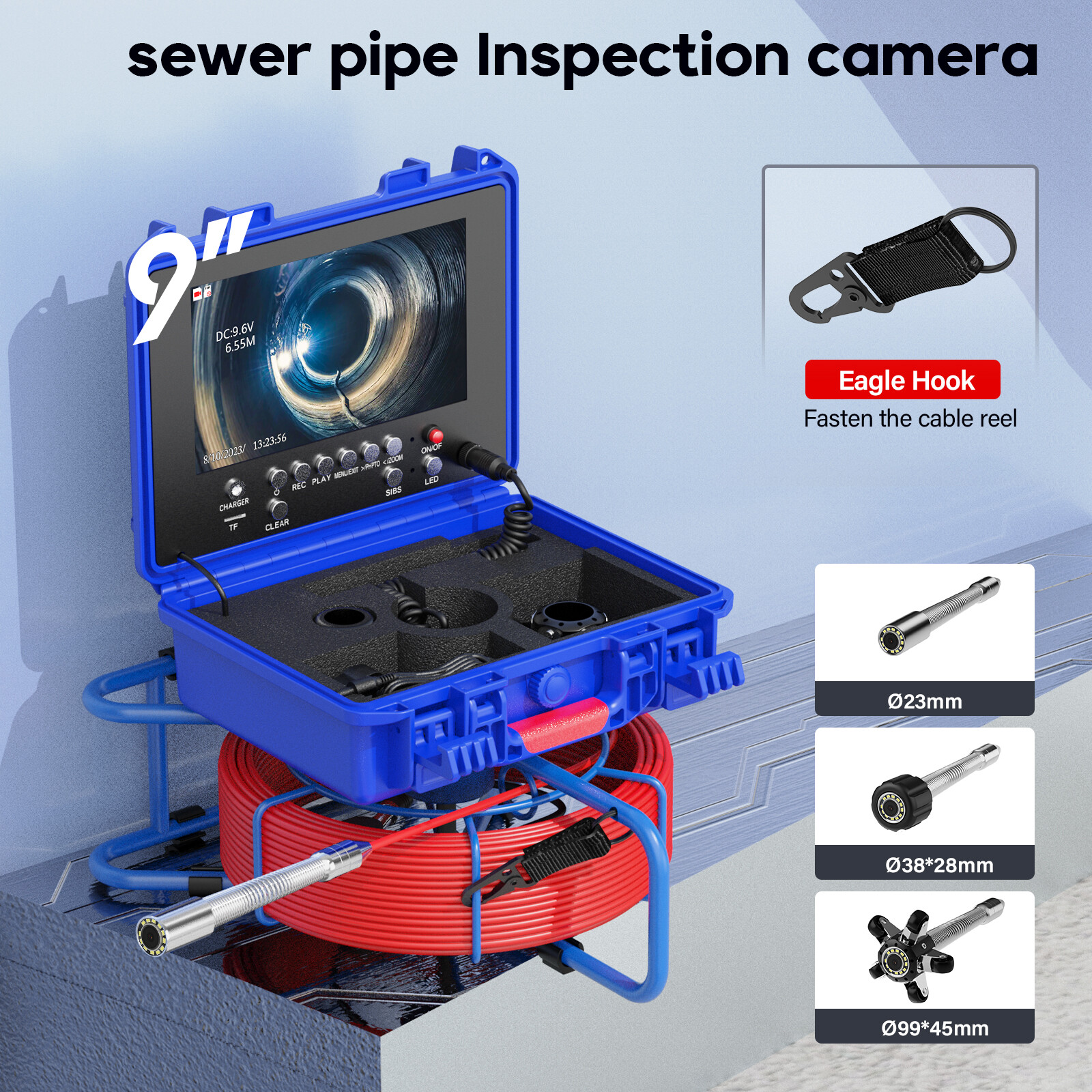20M Sewer Pipe Inspection Camera 512HZ Self-leveling Meter Counter 9" DVR