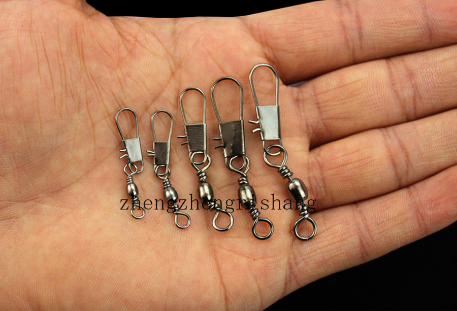 100Pcs/Box 5 Size Rolling Ball Bearing Barrel Swivel with Safety Snap Connectors