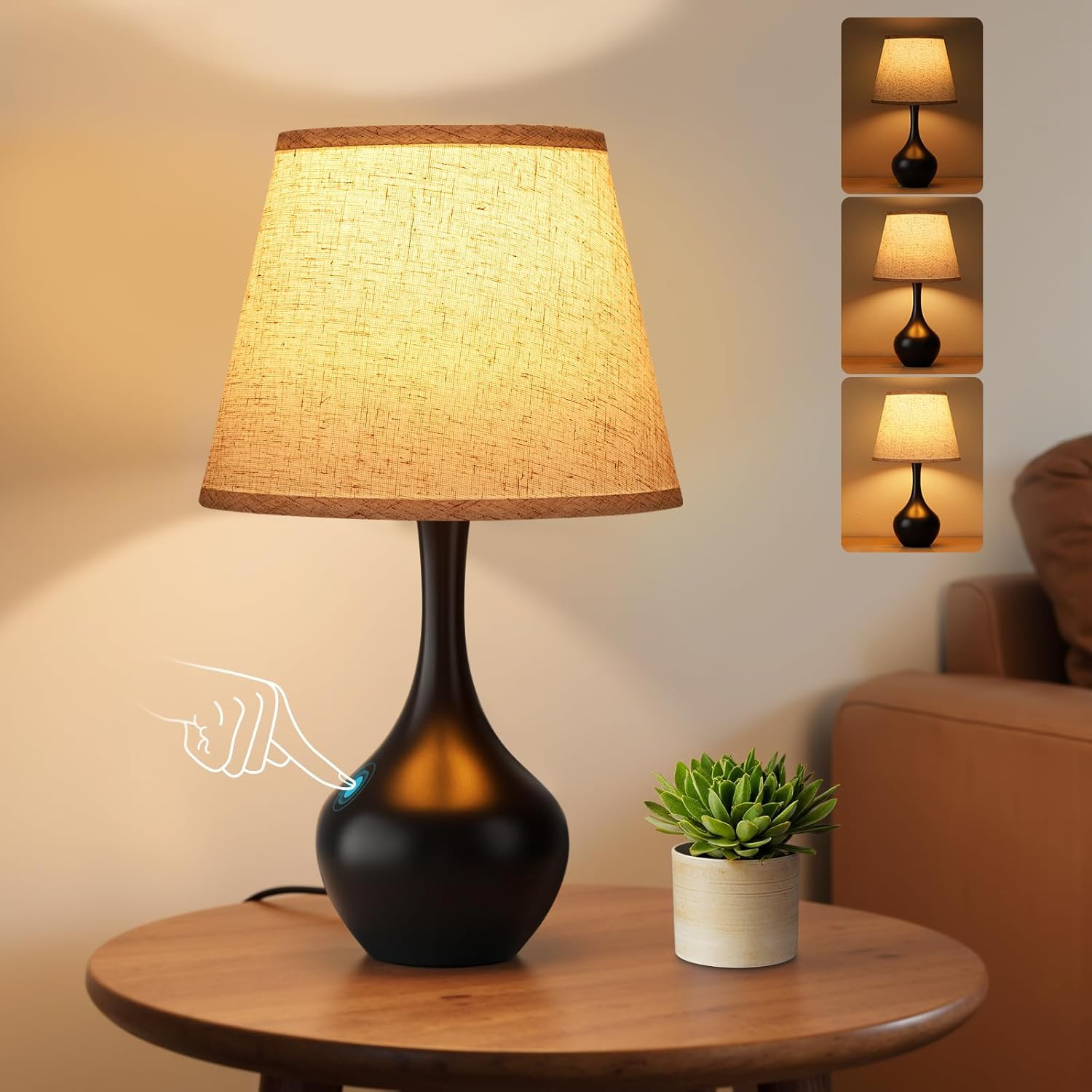 16.1" Touch Table Lamps for Nightstand, 3-Way Dimmable Small Bedroom Lamps for N