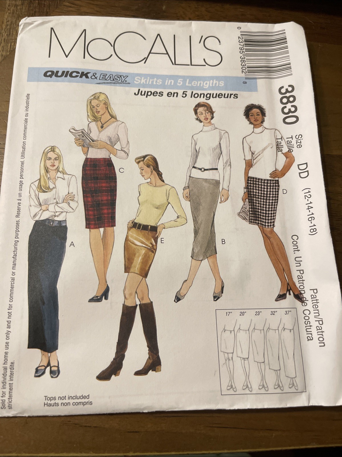 McCalls Pattern 3830 Miss EASY Pencil Skirts in 5 Lengths ~ Sz 12-18