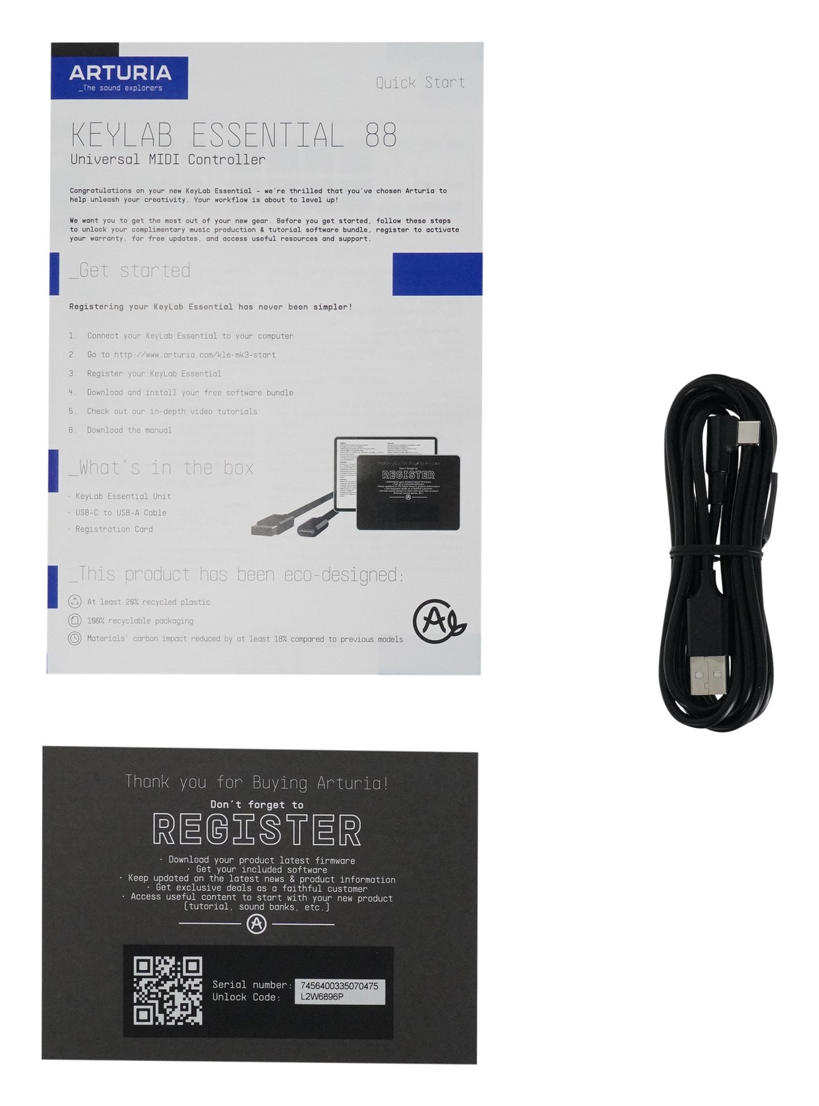 Arturia KEYLAB ESSENTIAL Mk3 88-Key Black USB Midi Keyboard Controller+Stand