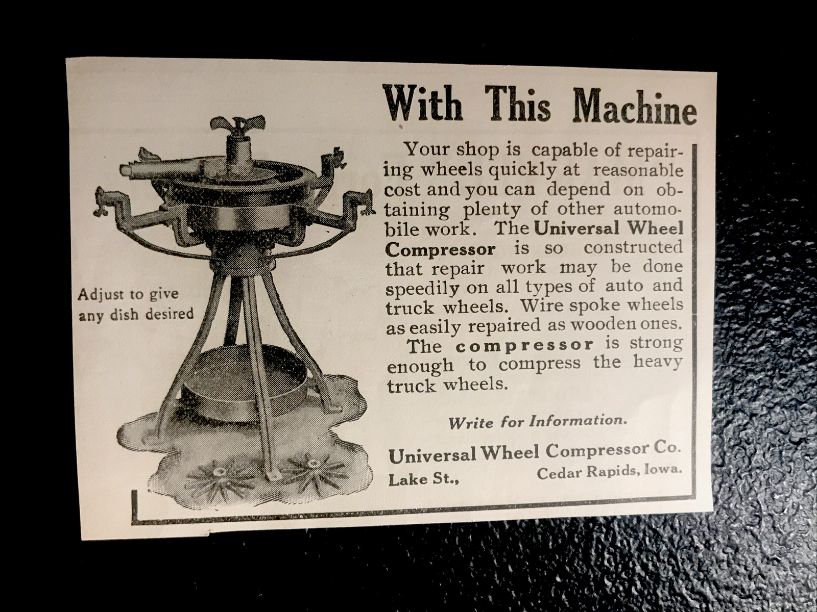 1919 Universal Wheel Compressor Blacksmith Advertising - Cedar Rapids - Iowa