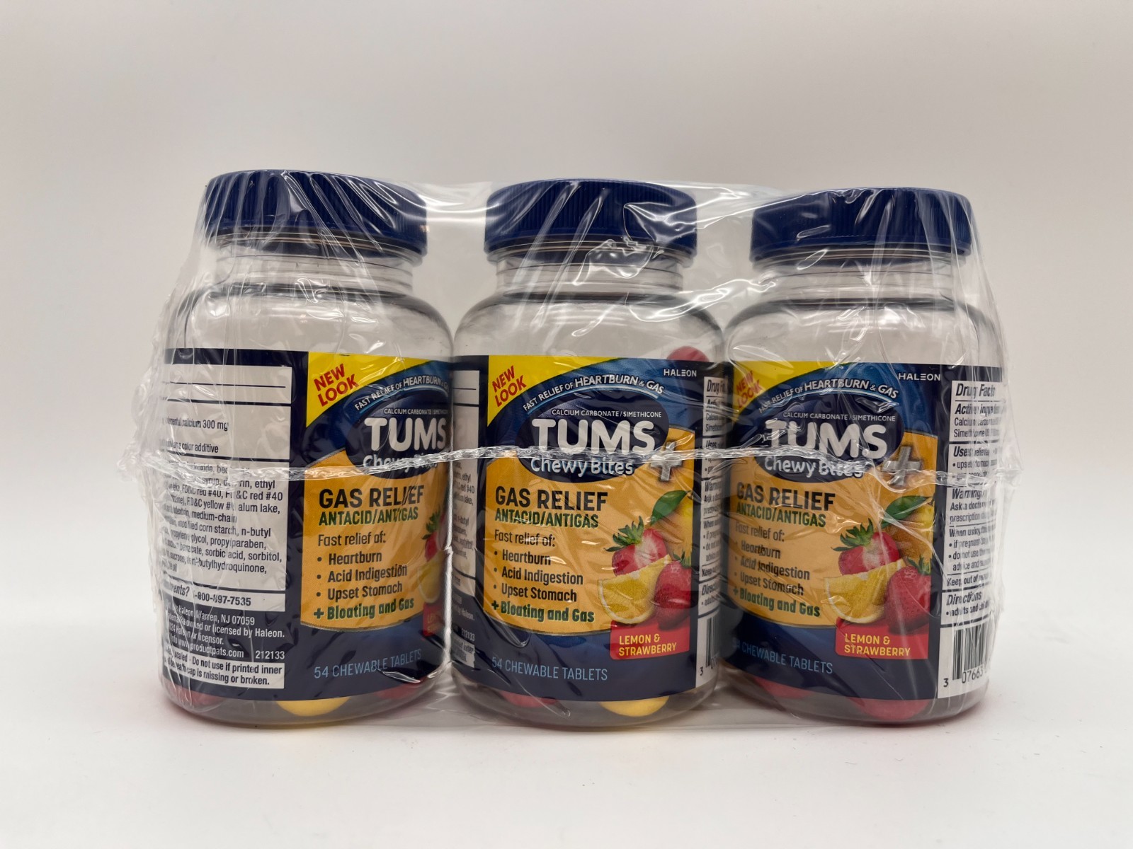3x TUMS CHEWY BITES GAS RELIEF LEMON & STRAWBERRY 54ct EA EXP 8/27 SEALED MR 583