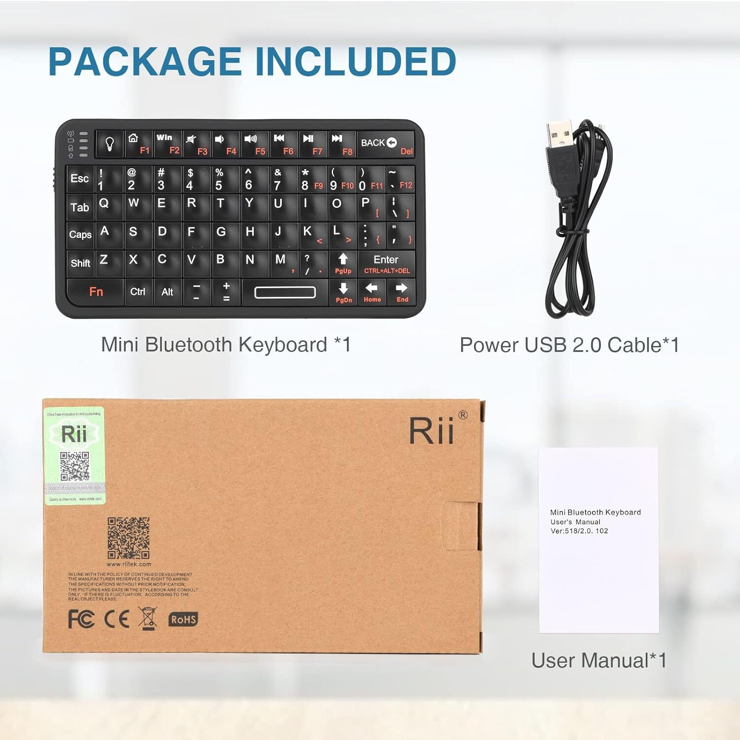Mini Bluetooth Keyboard Wireless Qwerty 66 Keys Backlit Rechargeable Portable