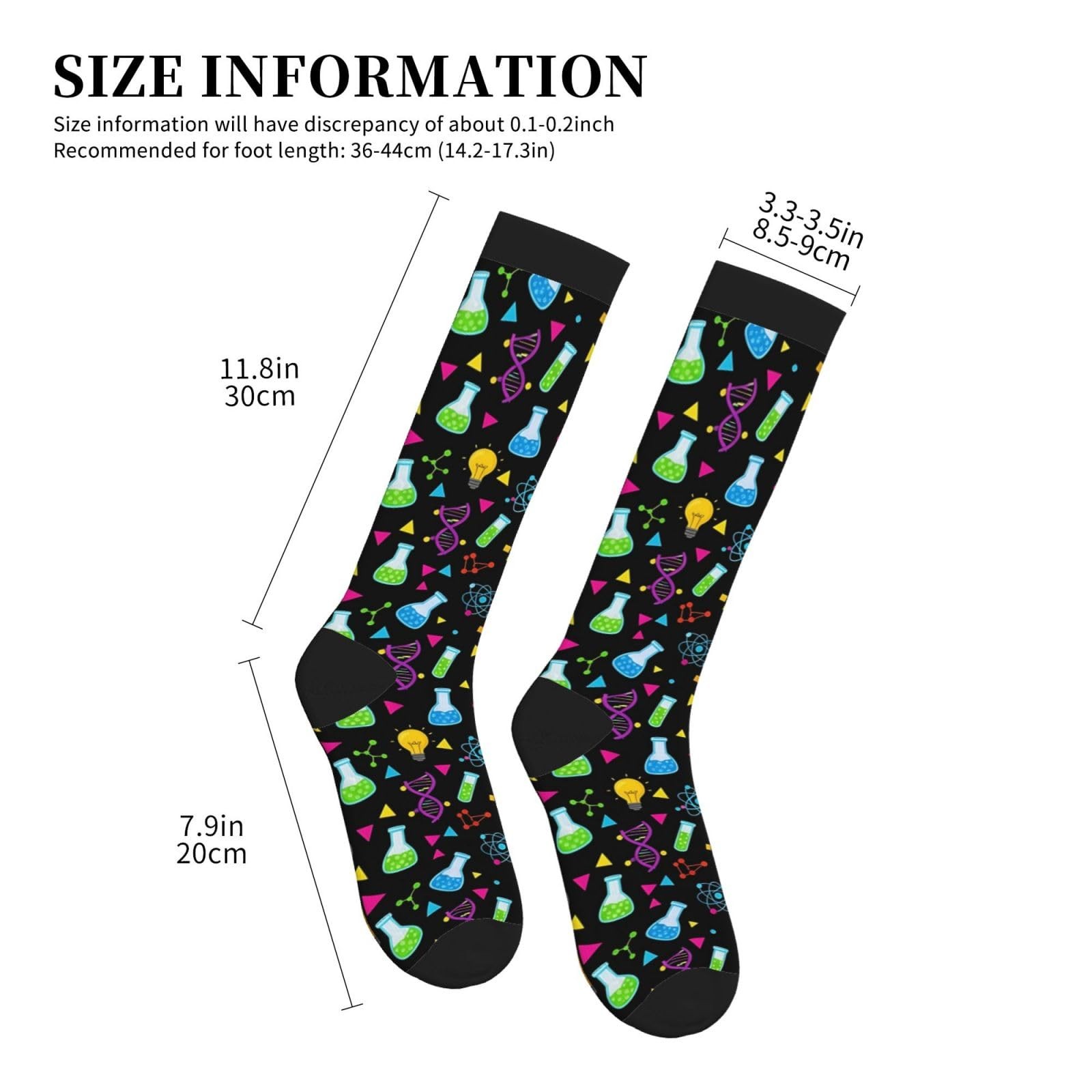 WOAIDY Knee High Compression Socks with One Size, Science Doodle Black
