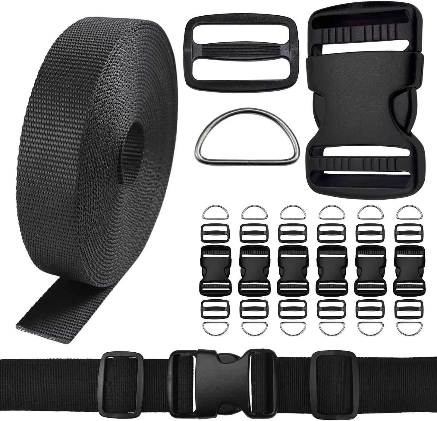 3/4 Inch Buckles Straps Set 6 Yards 3/4 Inch Black Nylon Webbing Strap 6 Pcs Pla