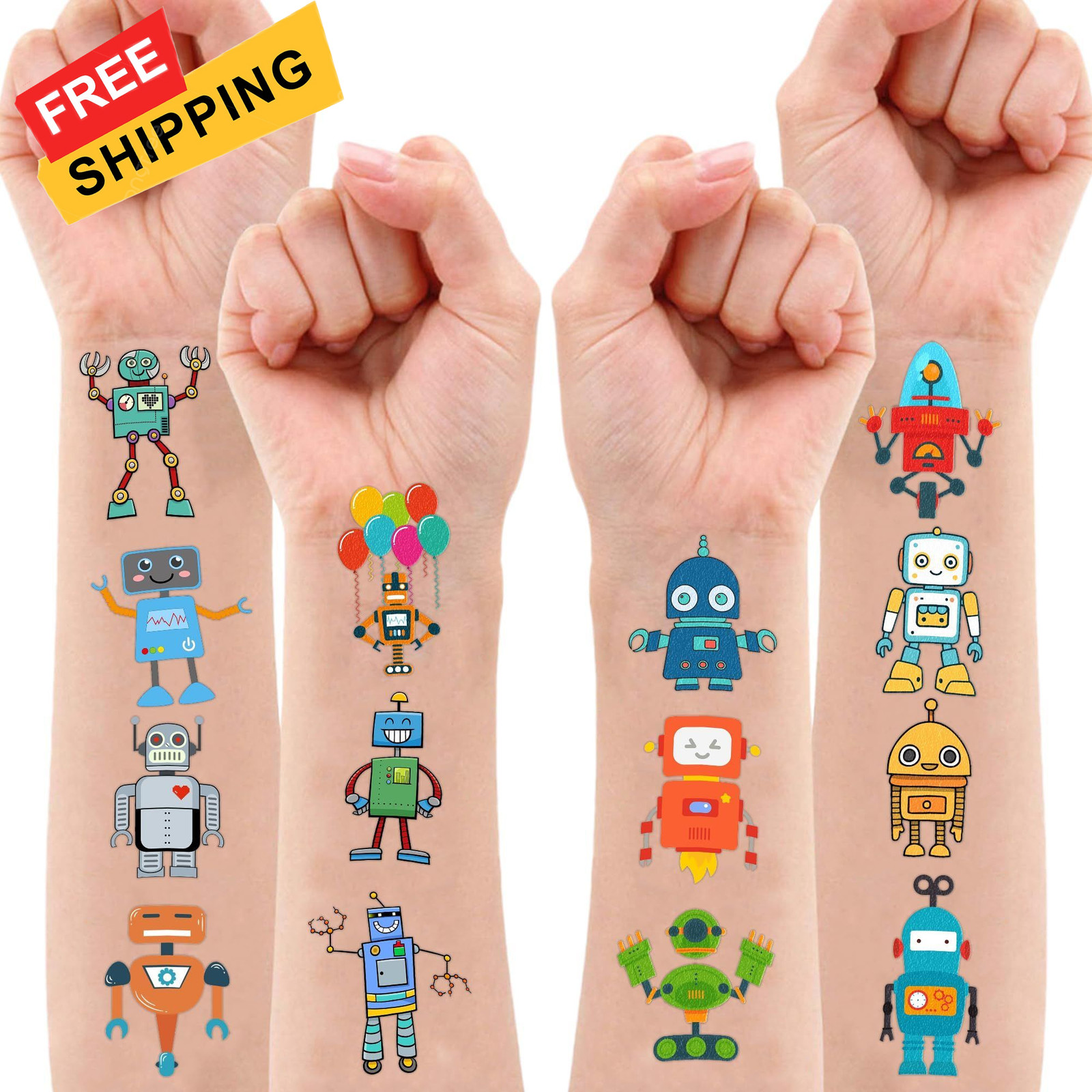 Cute Robot Temporary Tattoos for Kids 60 PCS (5 Sheets) Small, Multicolor