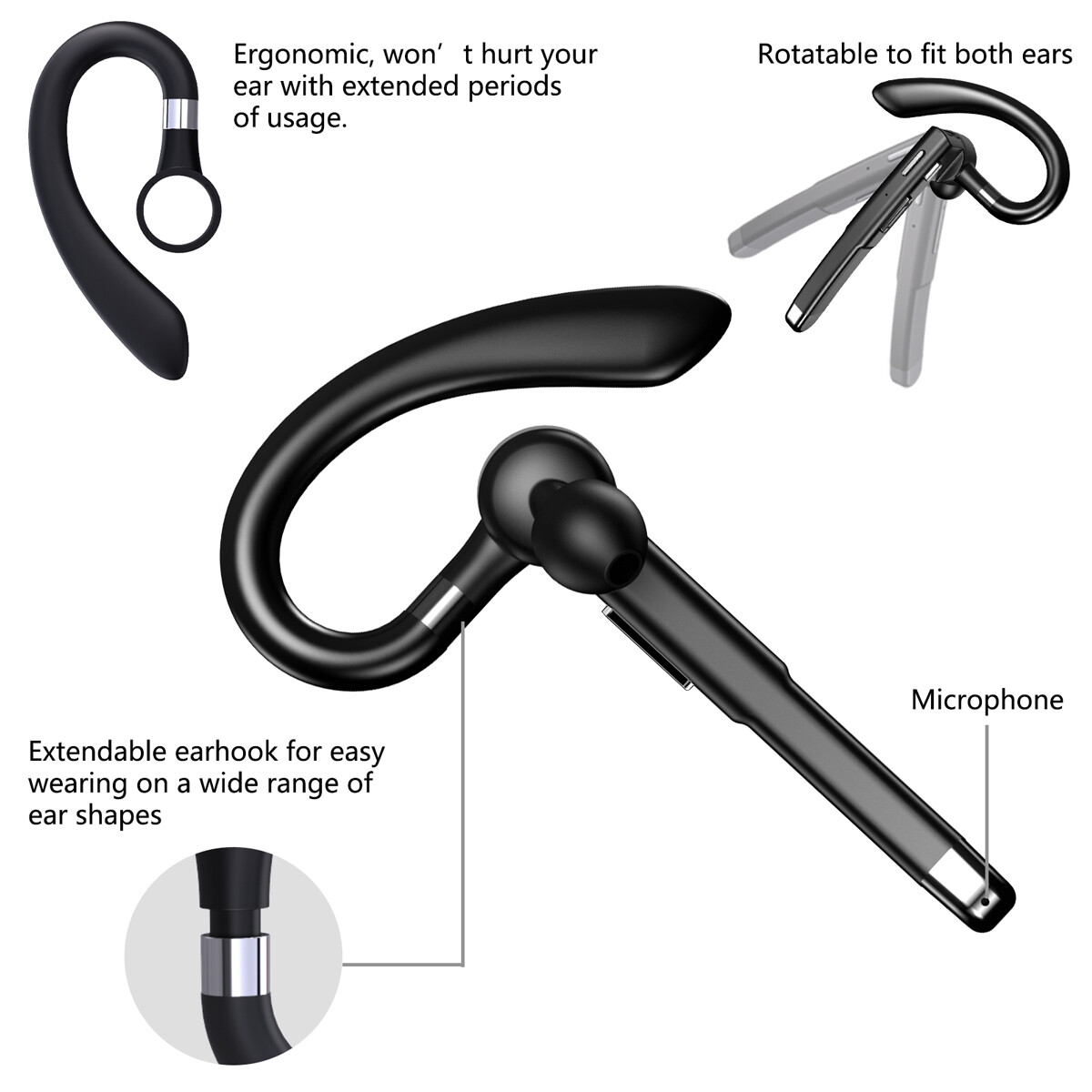 Bluetooth Wireless Earpiece Headset Noise Cancelling Earbuds Driving Trucker