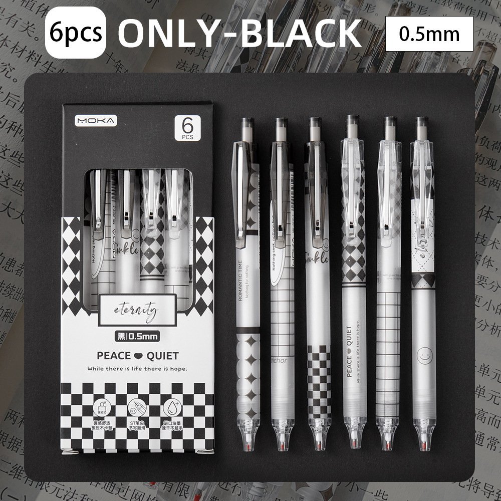 6Pcs Gel Pens Black/Blue/Pink/Purple 0.5mm Vibrant Colours Smooth Writing Pen