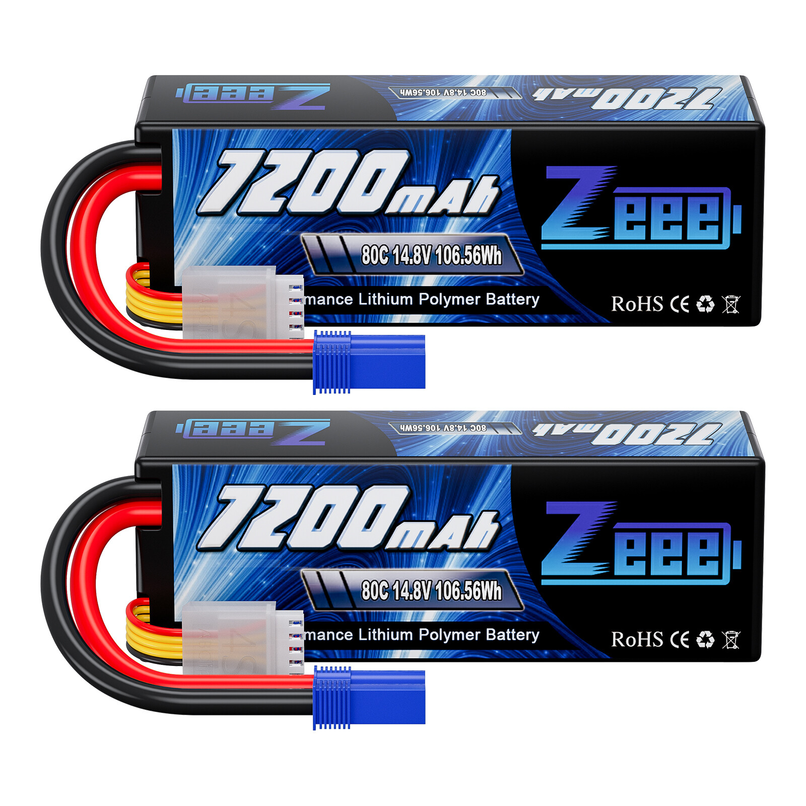 2xZeee 14.8V 80C 7200mAh 4S Lipo Battery EC5 for RC Car Truck Tank Racing Models