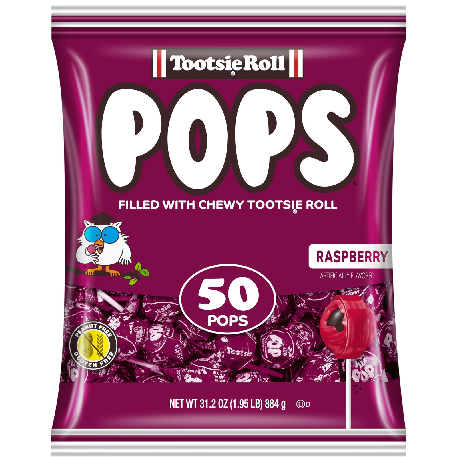 Tootsie Pops Single Flavor Bag - Raspberry Flavored Lollipops with Chocolatey...