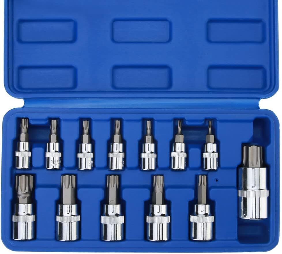 13PC Torque Torx Star Sockets Bit Set Male Female E-torx Bits 3/8 1/4'' Handheld