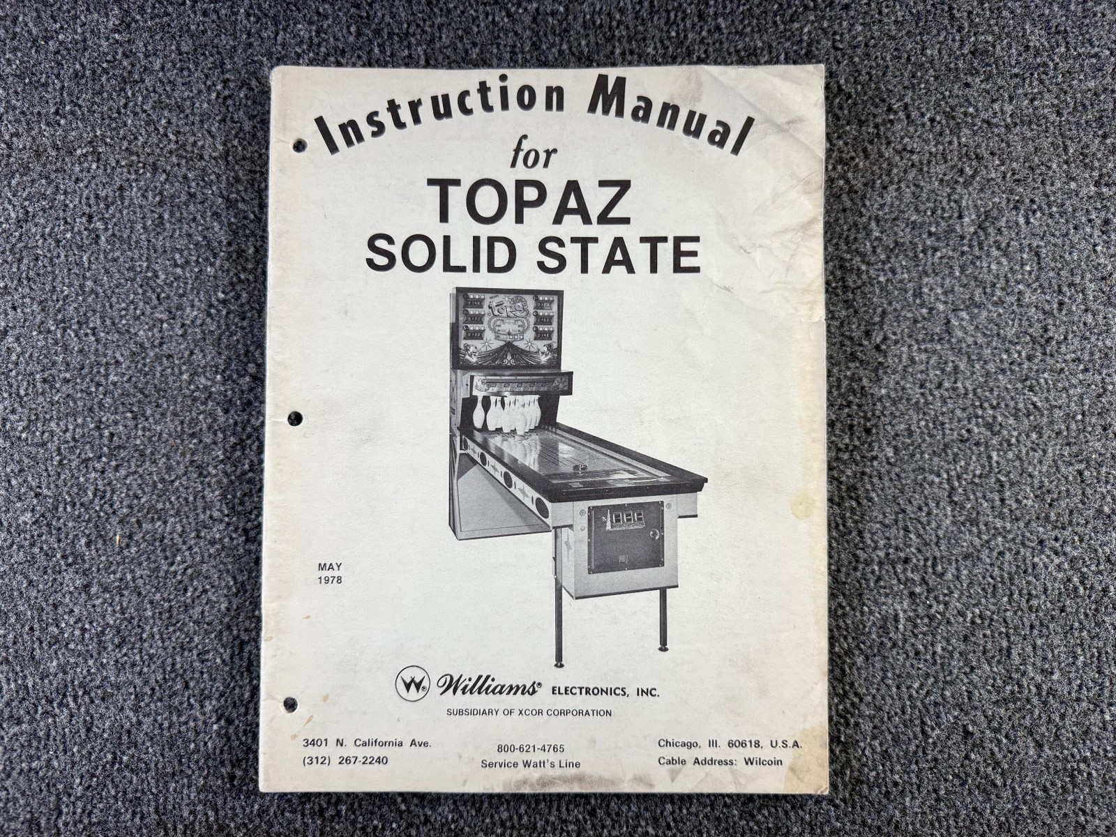 Williams Topaz Shuffle Bowler Game Machine Manual ORIGINAL